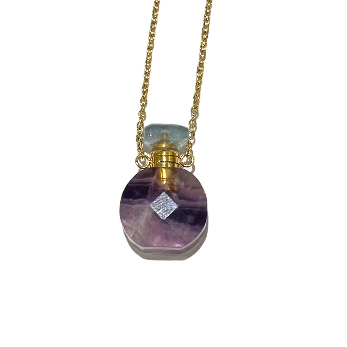 Collier fiole en fluorine forme ronde pour huile essentielle/parfum - Foliesbijoux