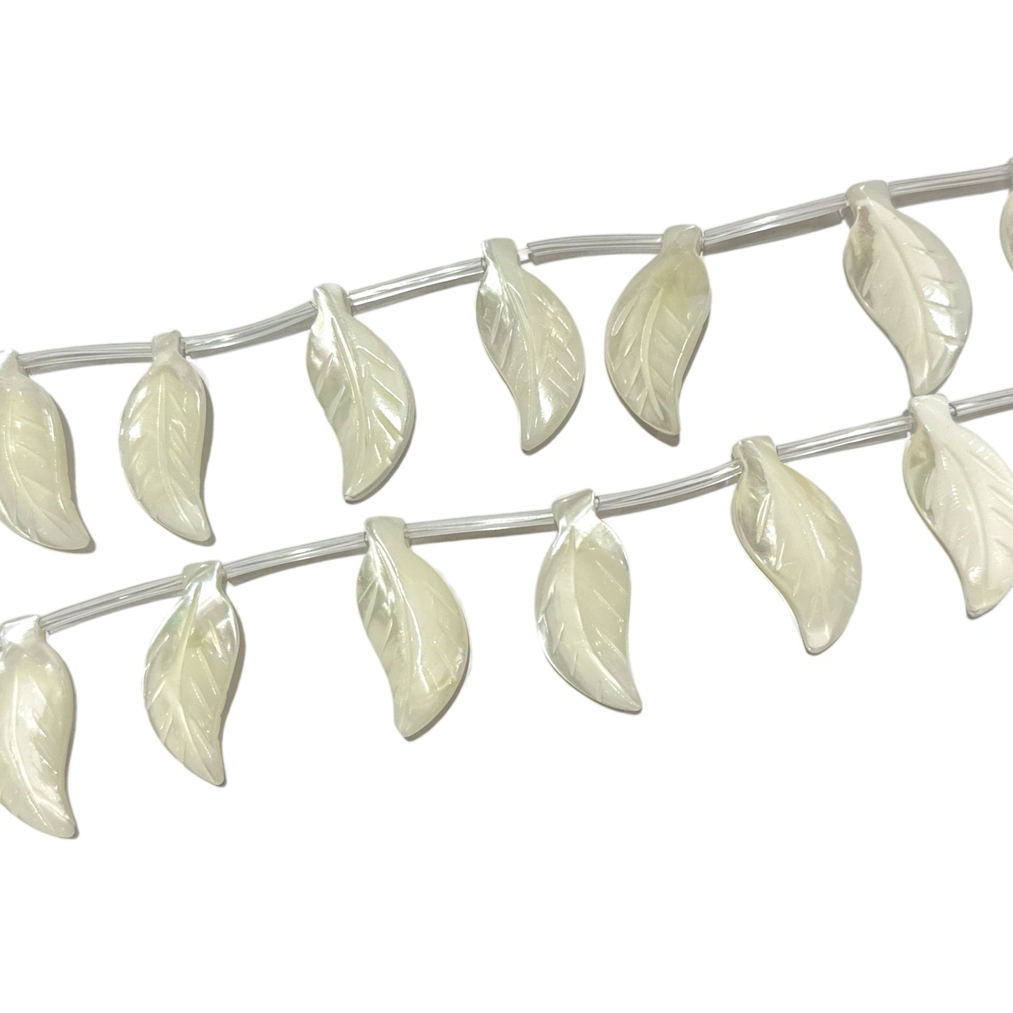 Fil de feuilles en nacre blanche 12 x 30 mm - Foliesbijoux