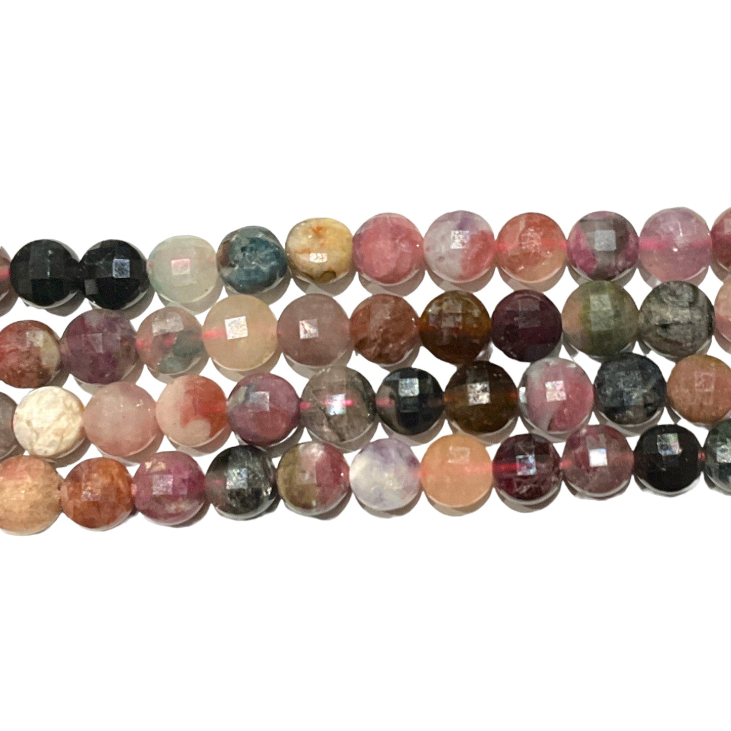 Fil Tourmaline multicolore en rond plat facetté 4mm - Foliesbijoux