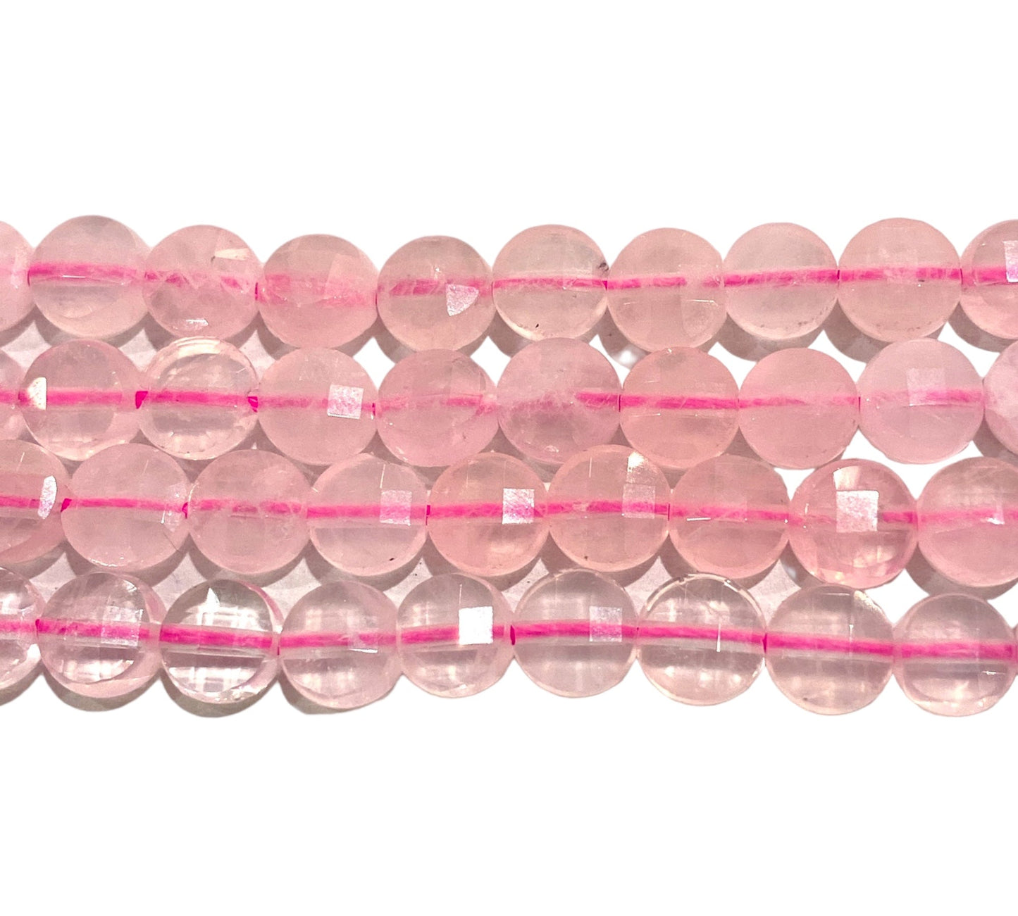Fil de Quartz rose en rond plat facetté 4mm - Foliesbijoux