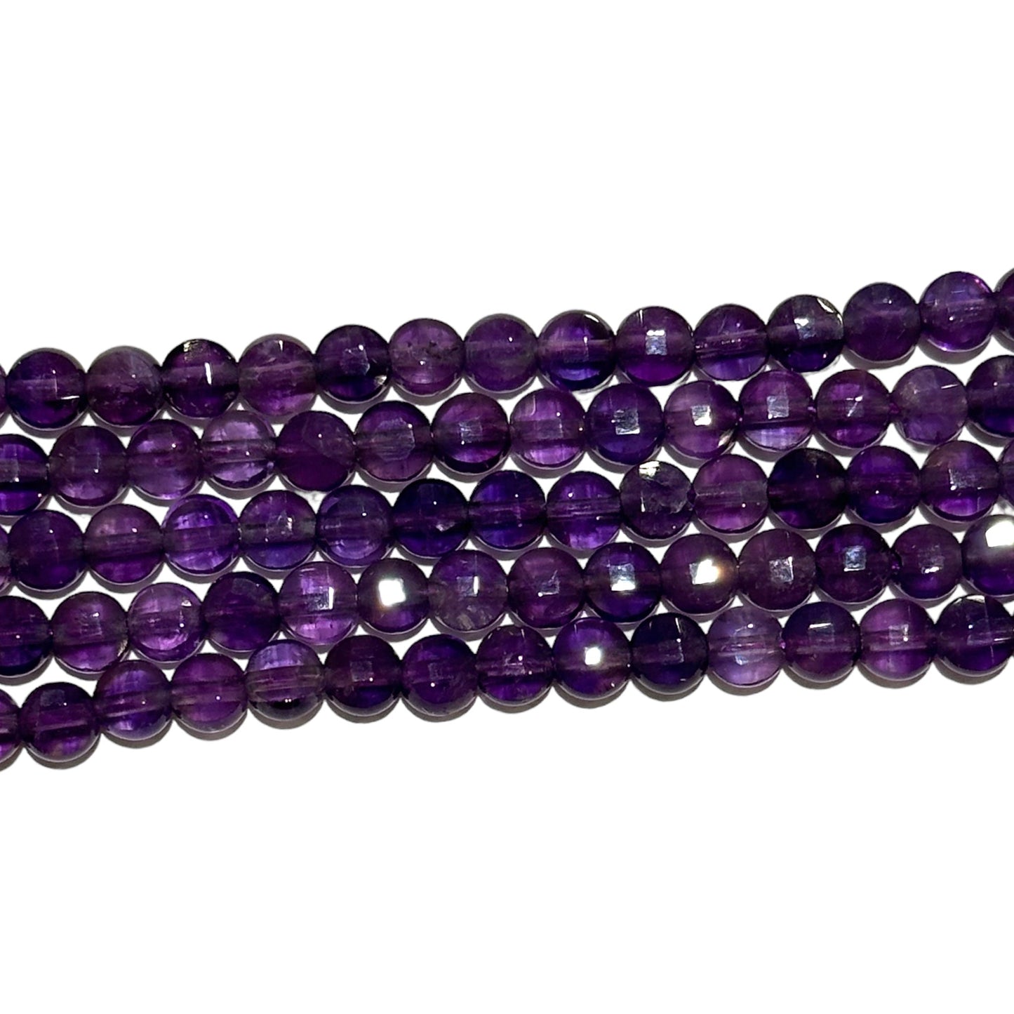 Fil d’Amethyste en rond plat facetté 4mm - Foliesbijoux