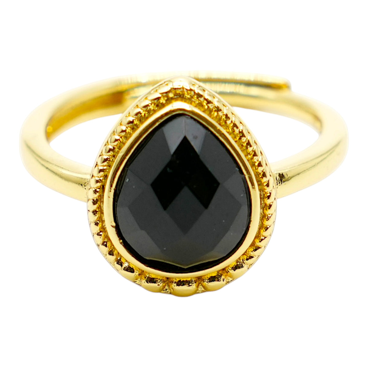Rhodium-plated brass & natural stone ring (Adjustable) #4