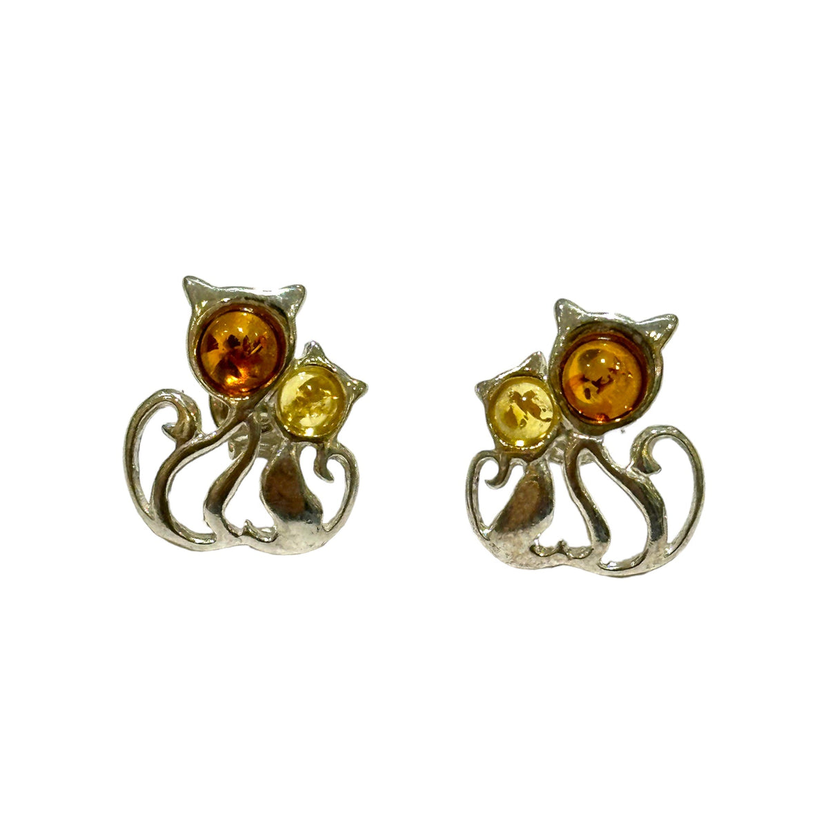 Boucle d'oreille en ambre & Argent 925 chat (#43) - Foliesbijoux