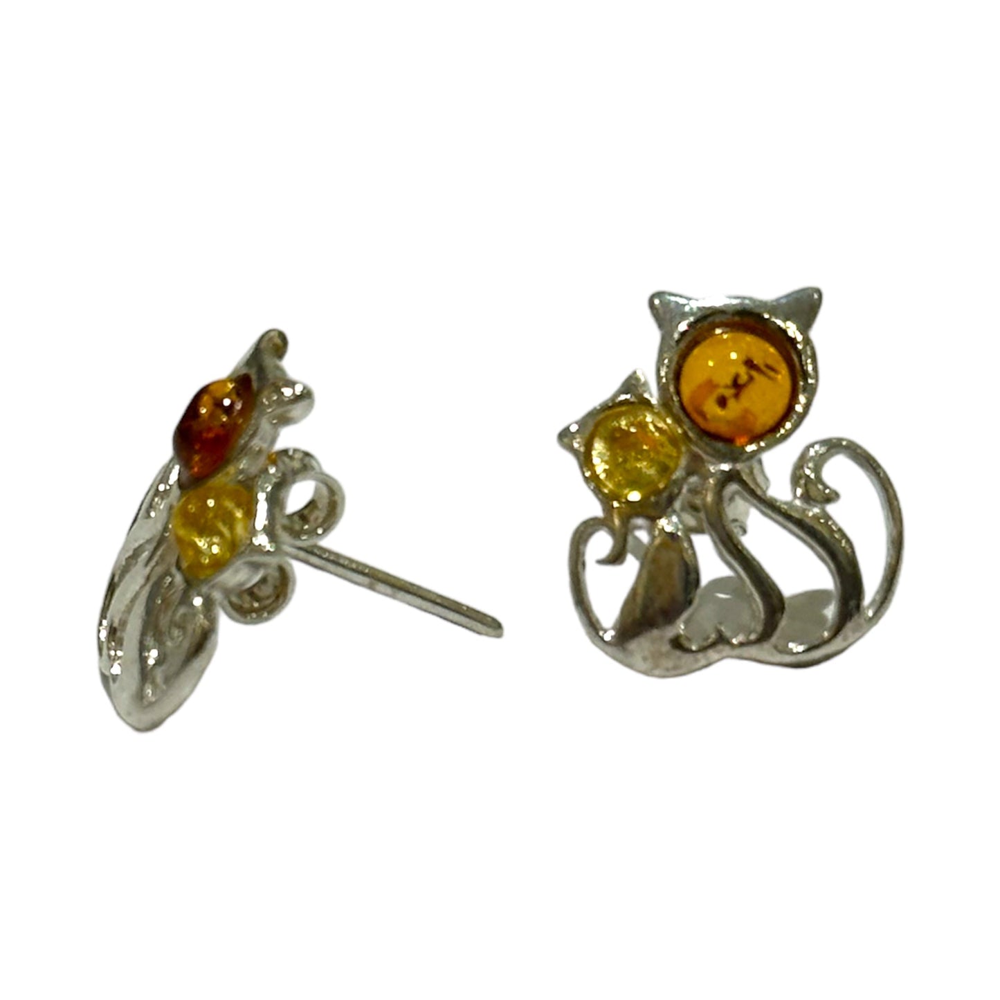 Boucle d'oreille en ambre & Argent 925 chat (#43) - Foliesbijoux