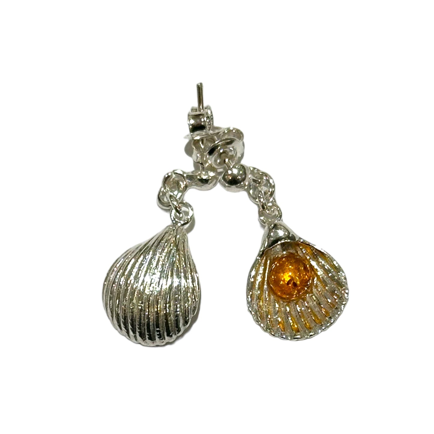 Boucle d'oreille en ambre & Argent 925 coquillage (#22) - Foliesbijoux