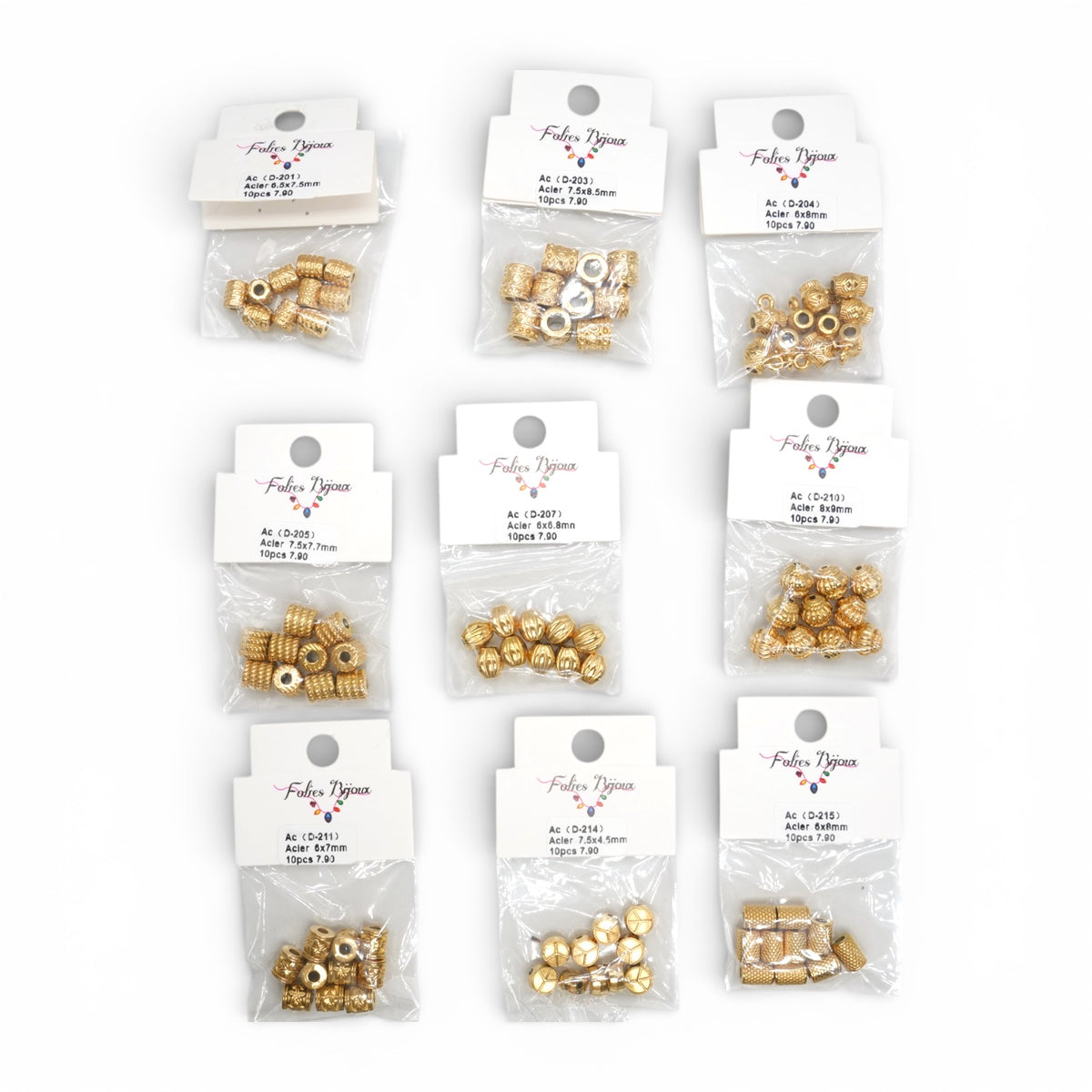 Lot de 10 breloques intercalaire acier inoxydable doré (9 modèles disponible) D-201 à D-215