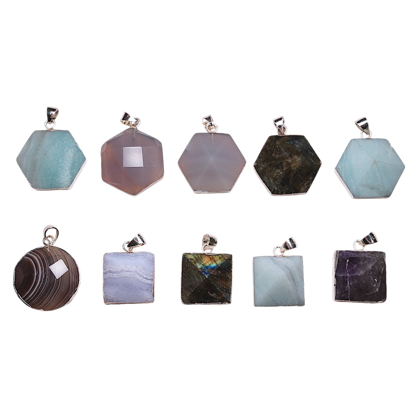 Lot de 5 pendentifs facette en pierre naturelle et laiton argenté aléatoire - Foliesbijoux