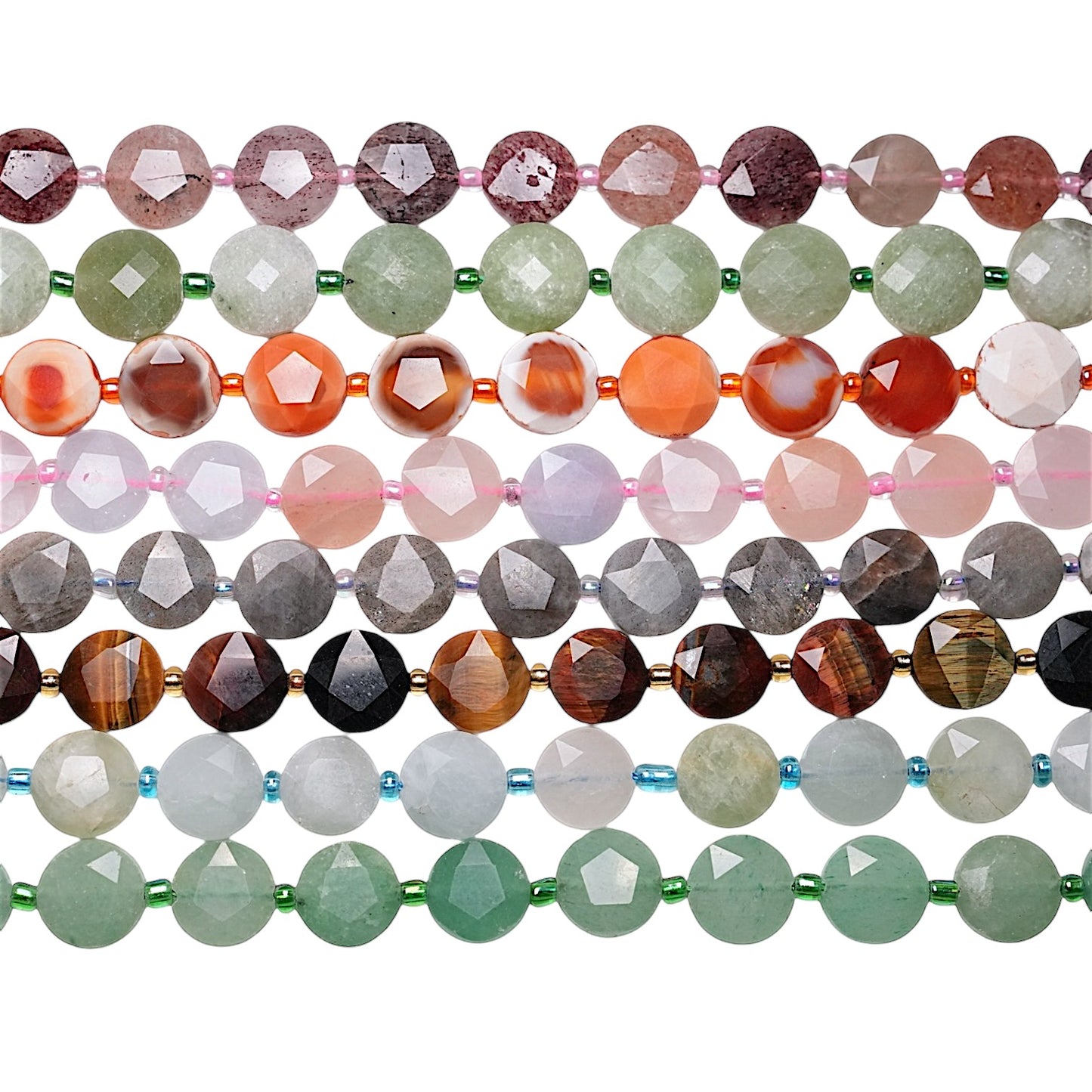 Fil de perle ronde facettées 1x1 cm (16 pierres différentes) - Foliesbijoux