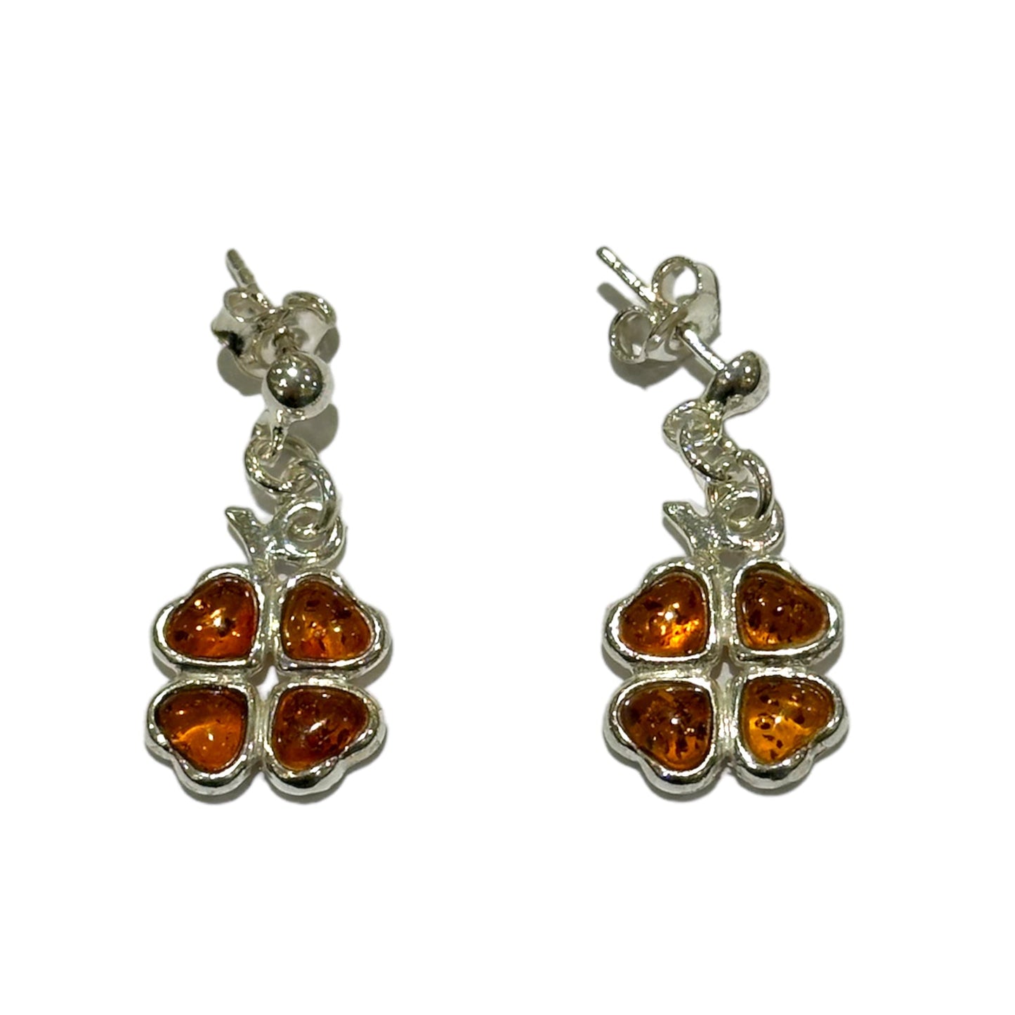 Boucle d'oreille trefle en ambre & Argent 925 (#39) - Foliesbijoux