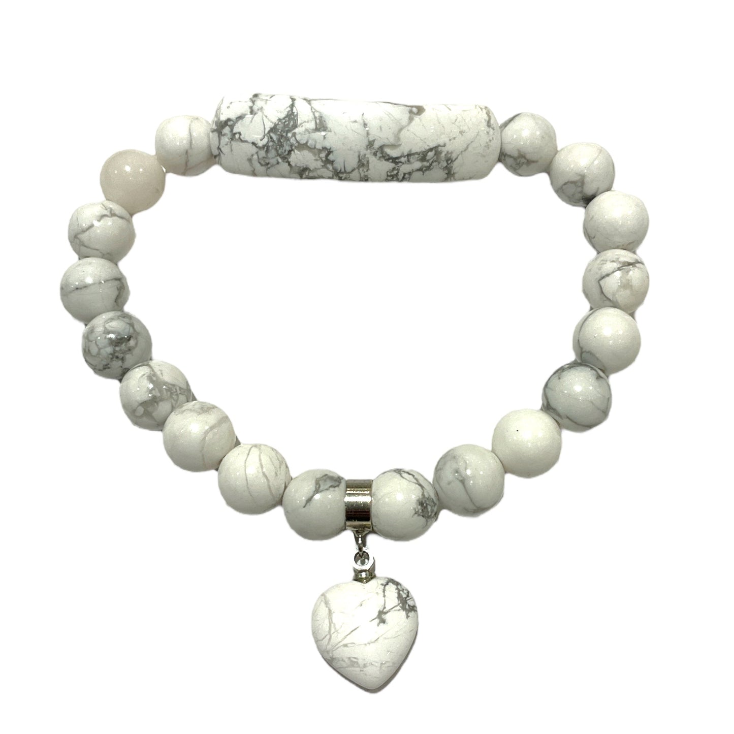 Bracelet Howlite blanche A cœur - Foliesbijoux