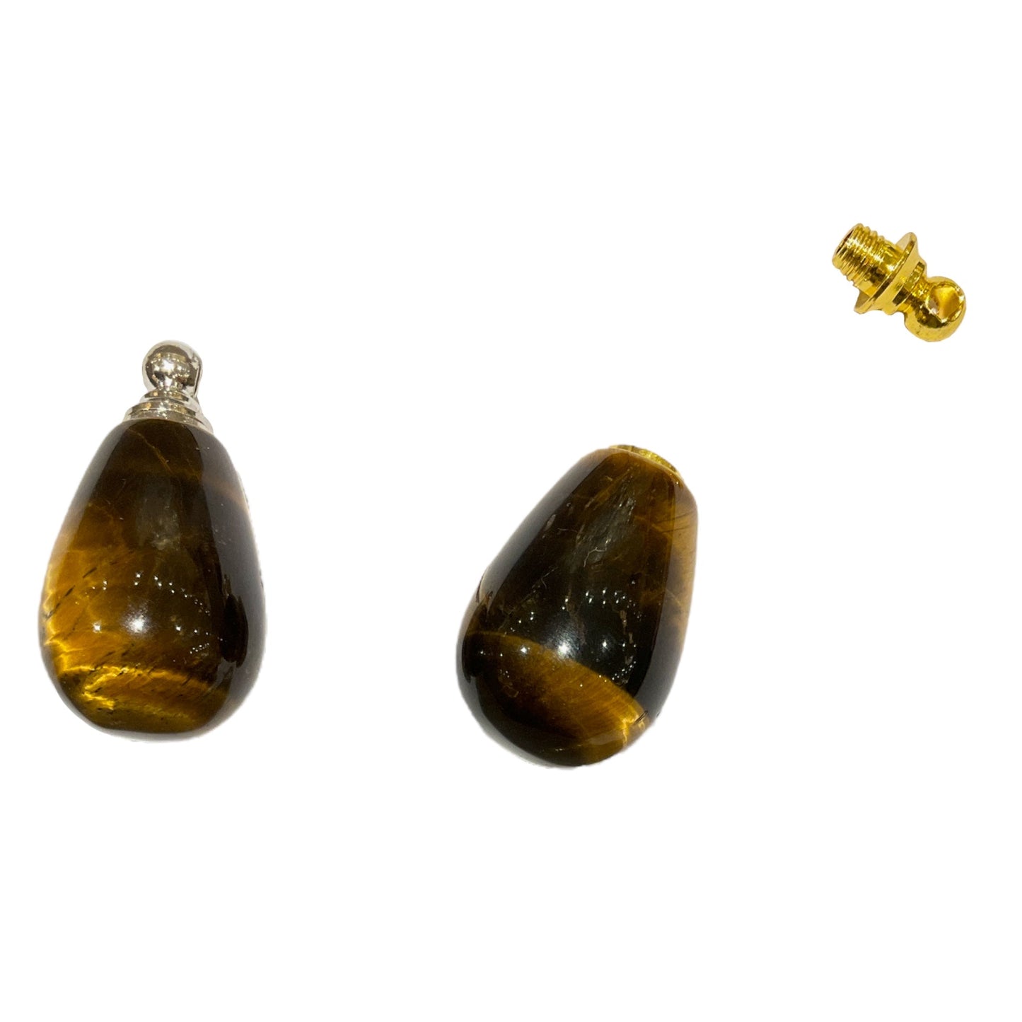 Pendentif fiole en Oeil de tigre en acier pour huile essentielle/parfum - Foliesbijoux