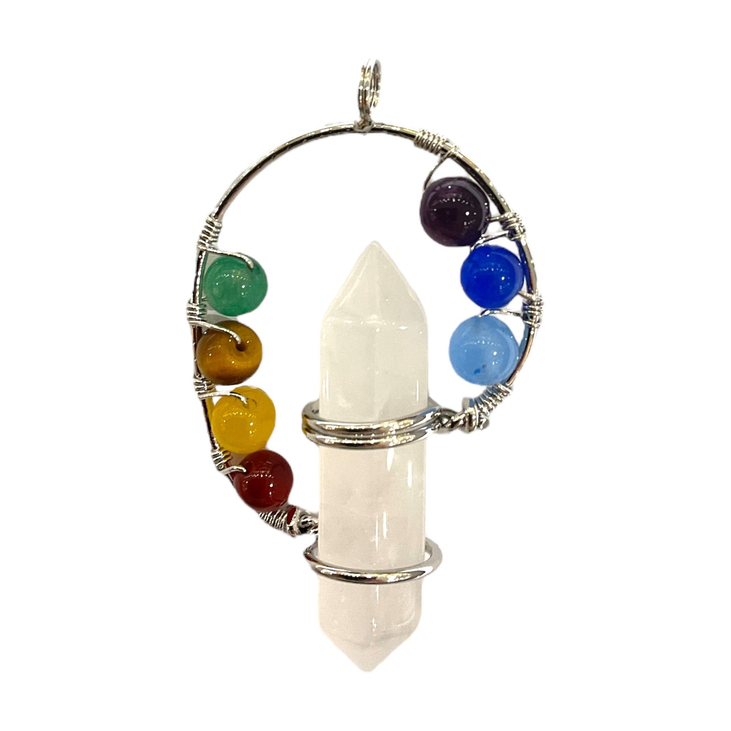 Pendentif Spirale d’or Cristal de roche et 7 chakras - Foliesbijoux