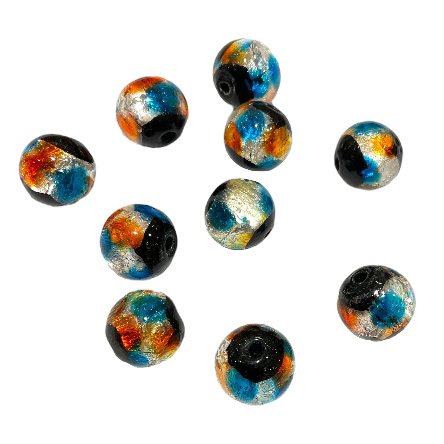 10 perles de verre phosphorescente bleu claire et orange #28 - Foliesbijoux