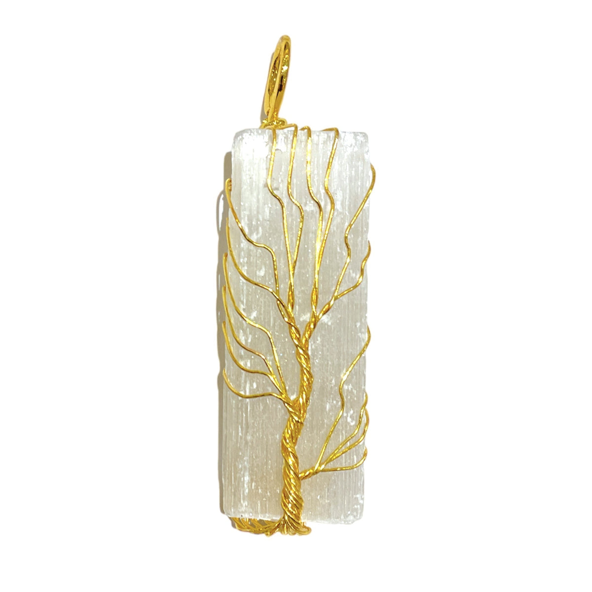 Pendentif Sélénite brut et arbre de vie - Foliesbijoux