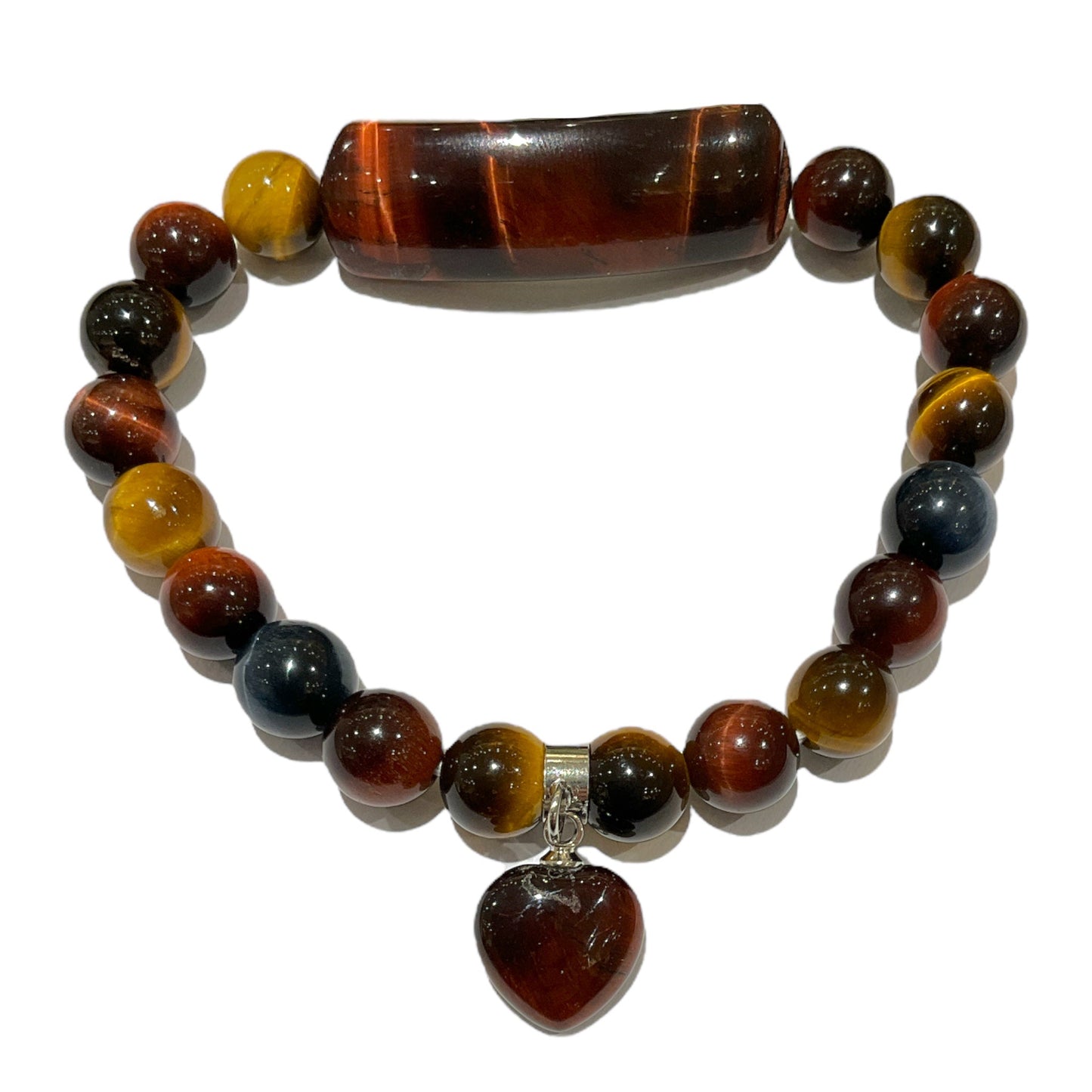 Bracelet 3 oeil gourmette oeil de tigre en cœur AA+ - Foliesbijoux