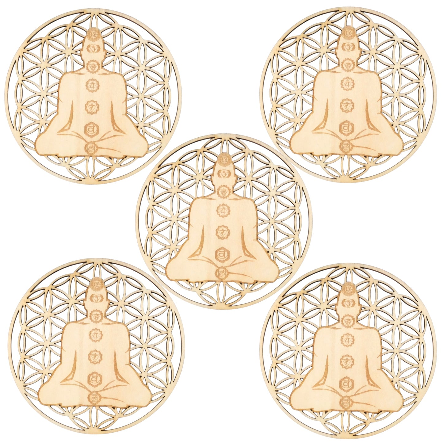 5 Plaques méditation en bois 10 cm (référence: ESO-085) - Foliesbijoux