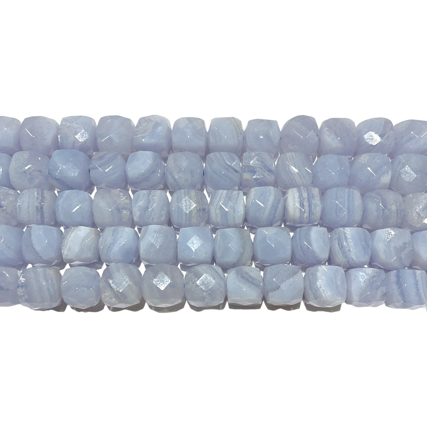 Fil Calcédoine bleue forme carrée facettée 8x8 mm - Foliesbijoux