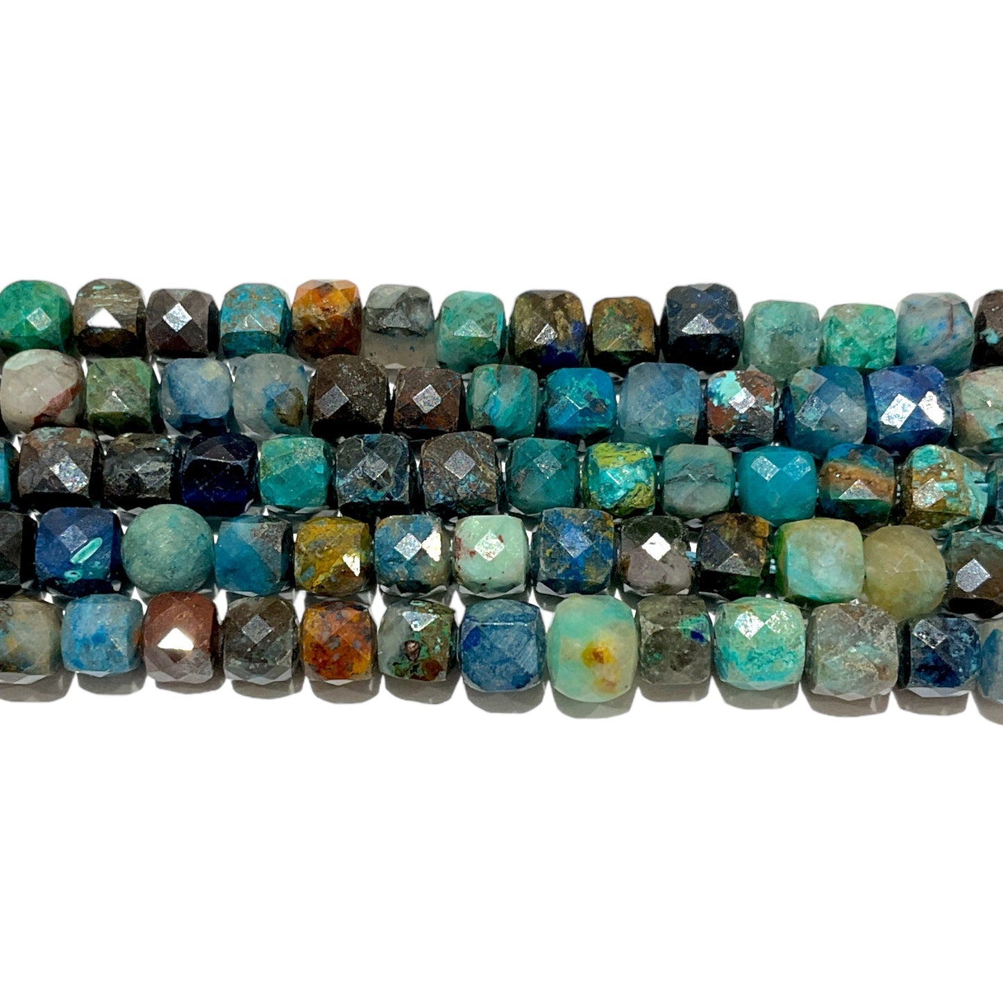 Fil de perles carrées facetté Chrysocolle A 4x4 mm - Foliesbijoux