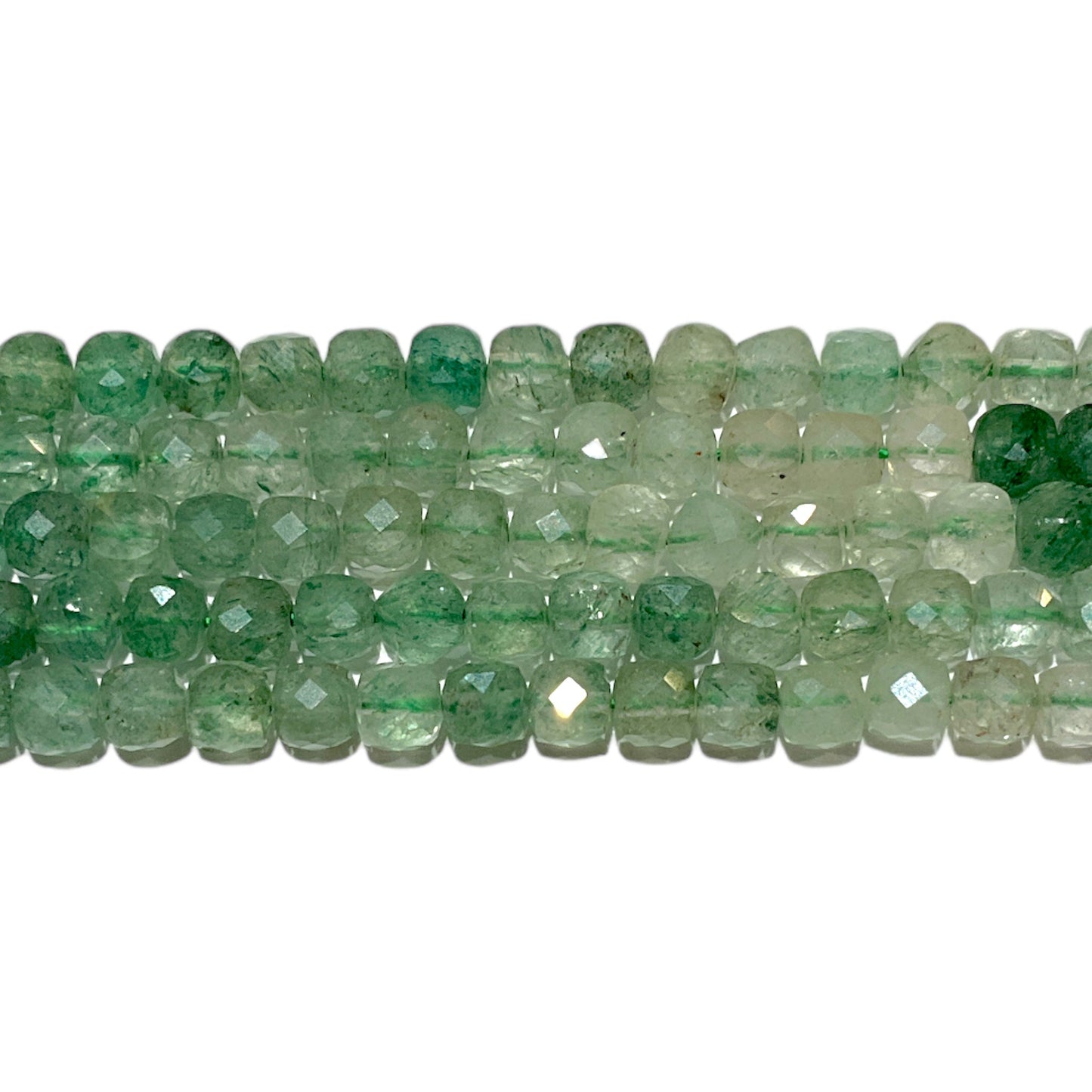 Fil de perles carrées facetté Quartz Fraise vert 4x4 mm - Foliesbijoux