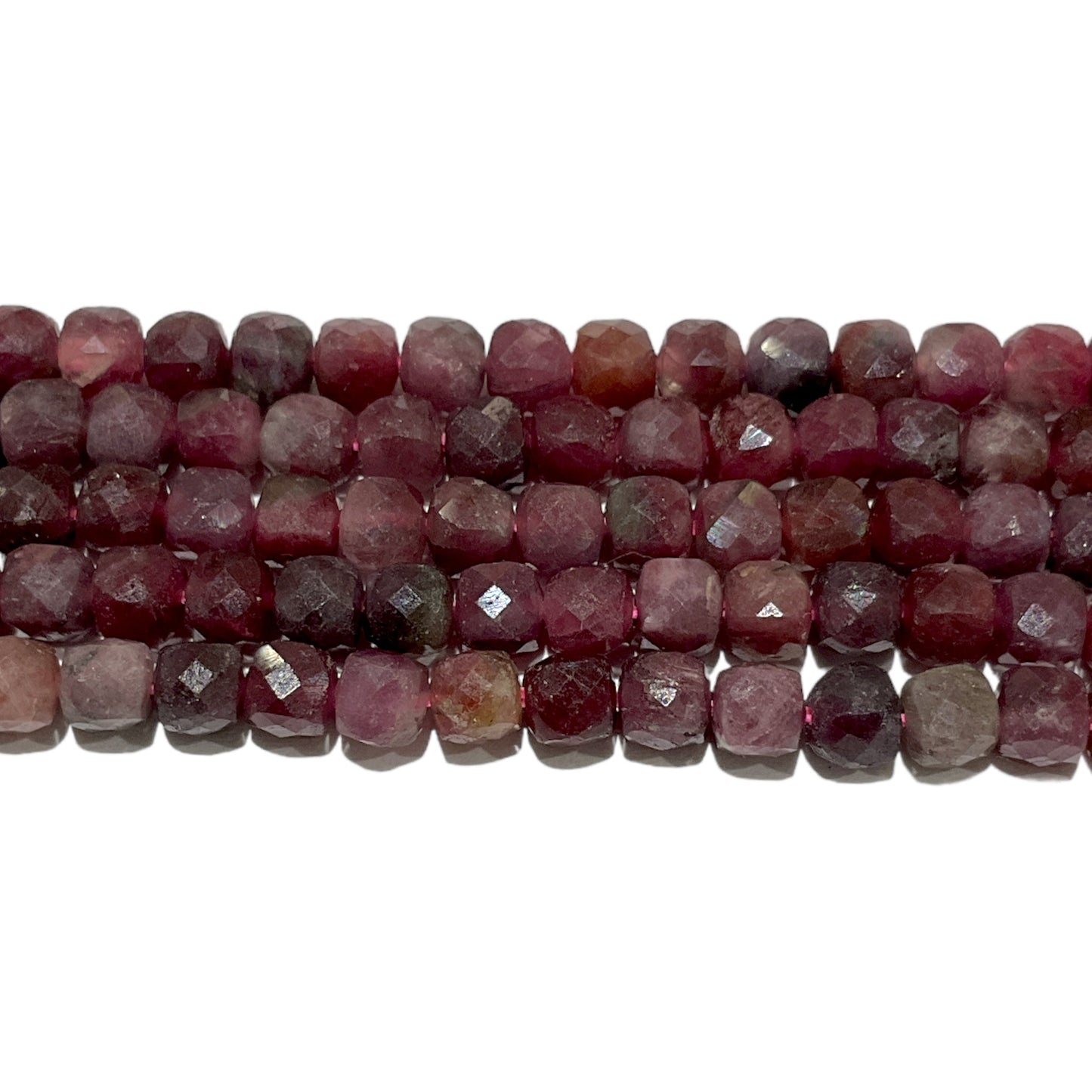 Fil de perles carrées facetté Tourmaline rose 4x4 mm - Foliesbijoux