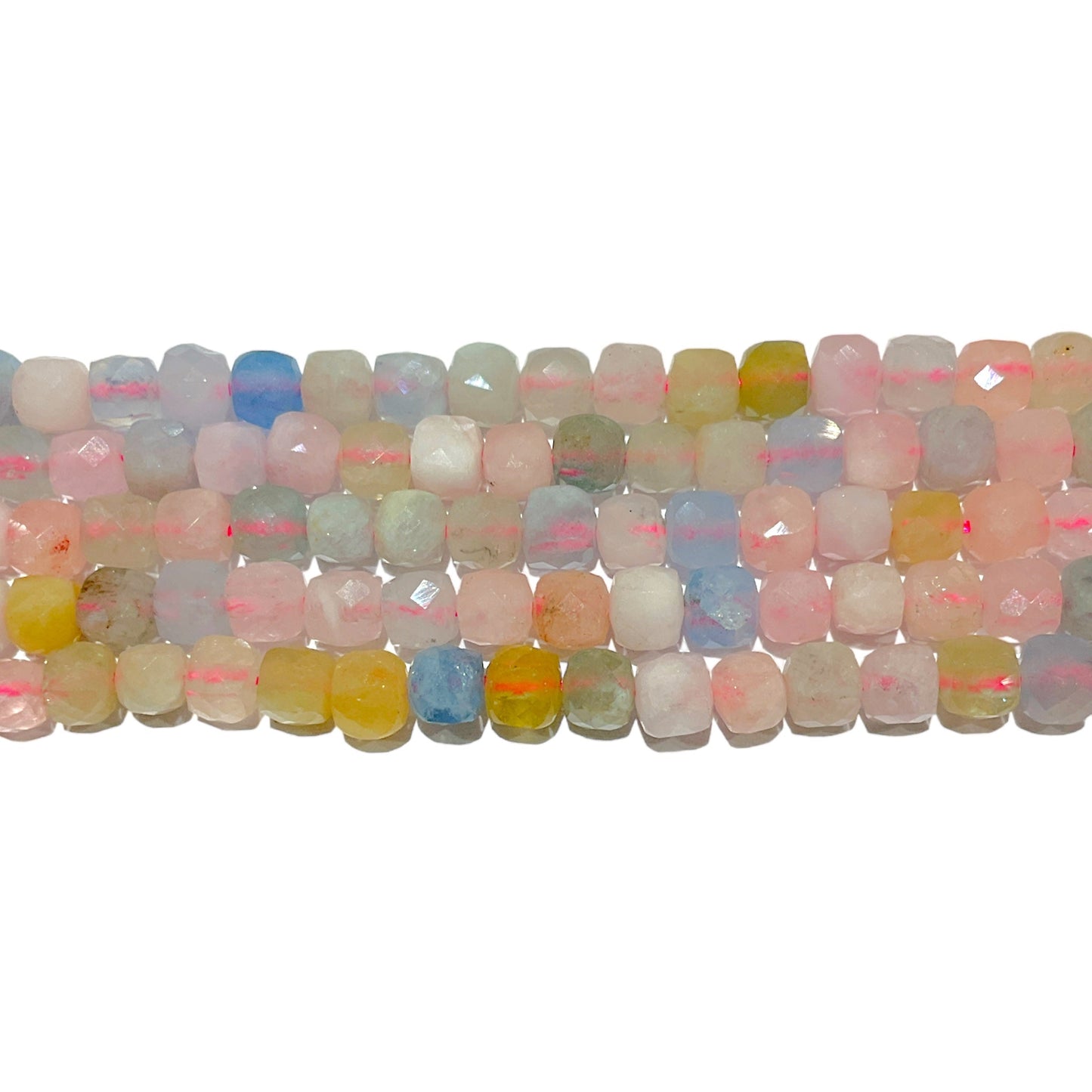 Fil de perles carrées facetté Morganite 4x4 mm - Foliesbijoux