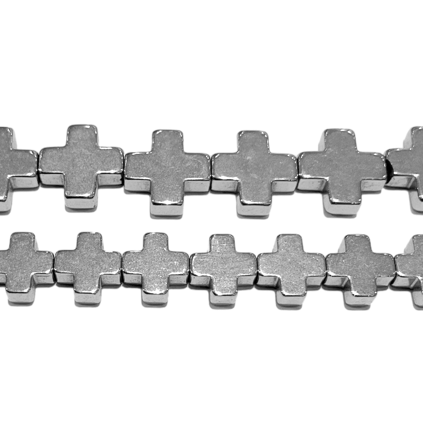 Fil de perle Hématite electroplaquée croix argentée - Foliesbijoux