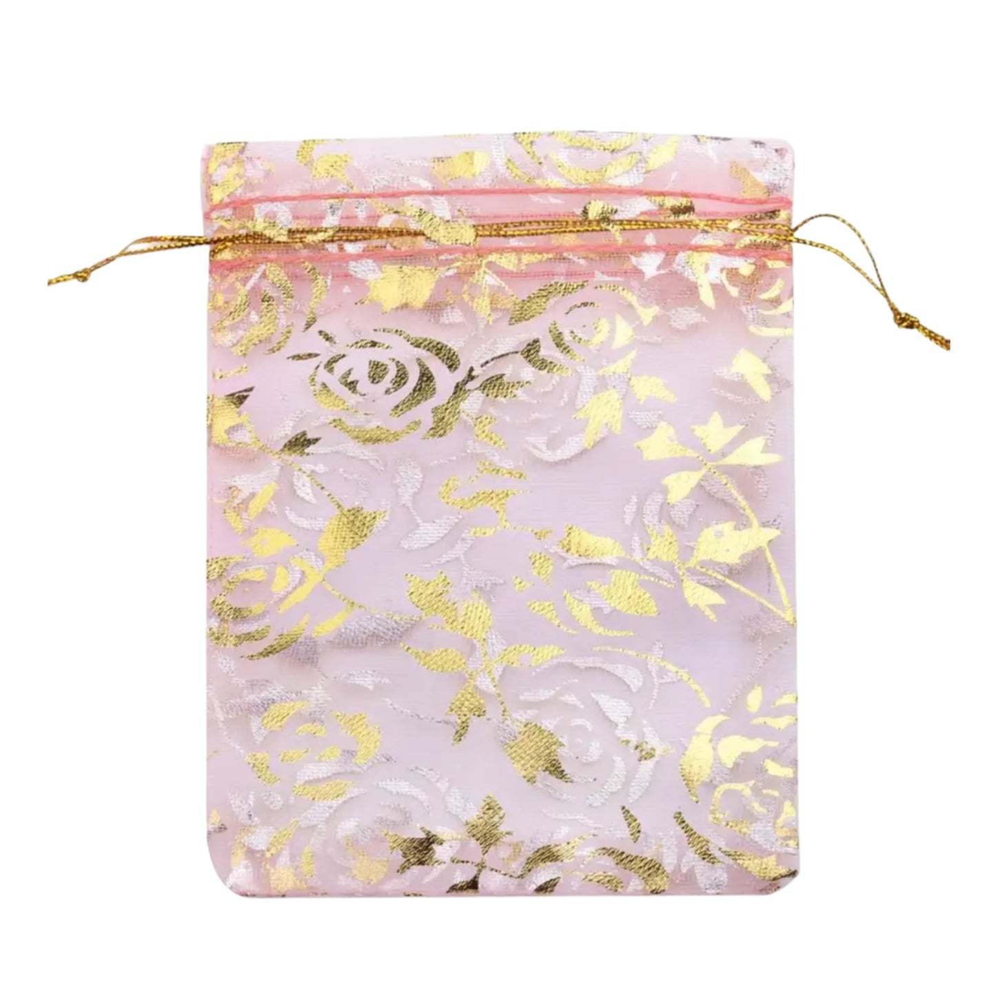 100 pochon organza rose clair fleur doré 10 x 12 cm - Foliesbijoux