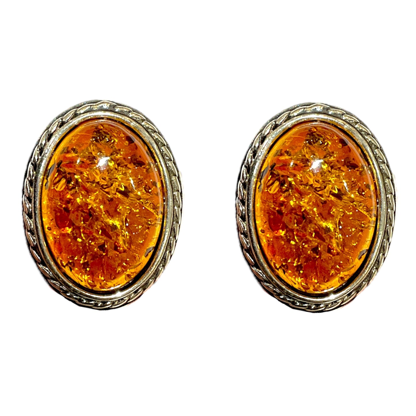 Boucle d'oreille en ambre & Argent 925 à clip - Foliesbijoux