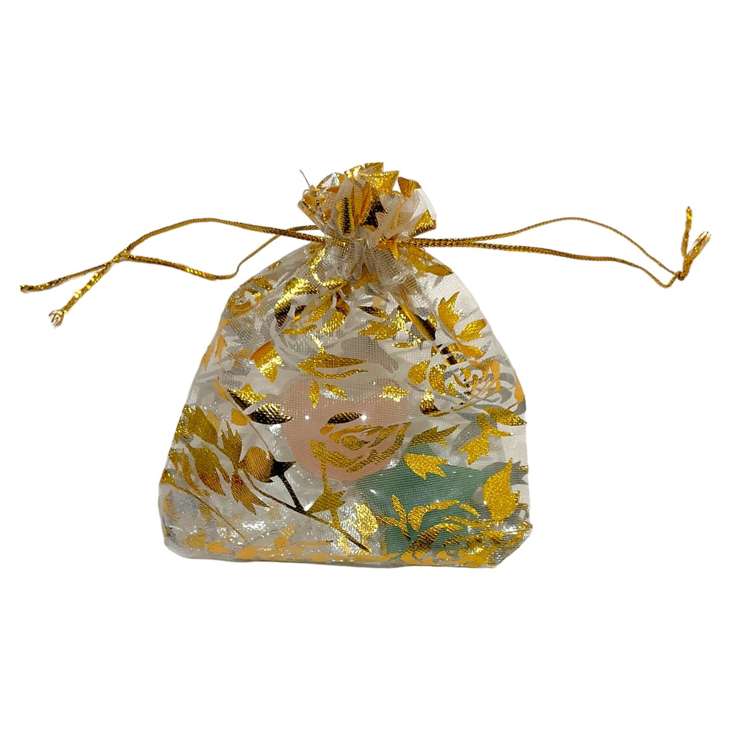 100 pochon organza blanc fleur doré 10 x 12 cm - Foliesbijoux