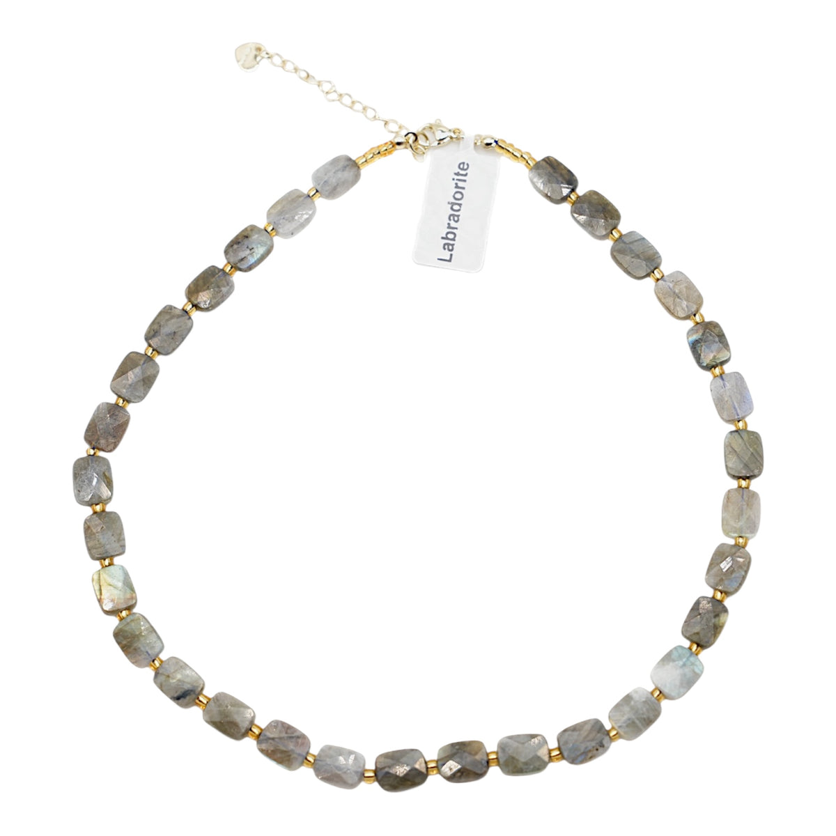 Collier 43 cm 8x10 mm rectangulaire facetté en acier inoxydable dorée (11 pierres disponibles)