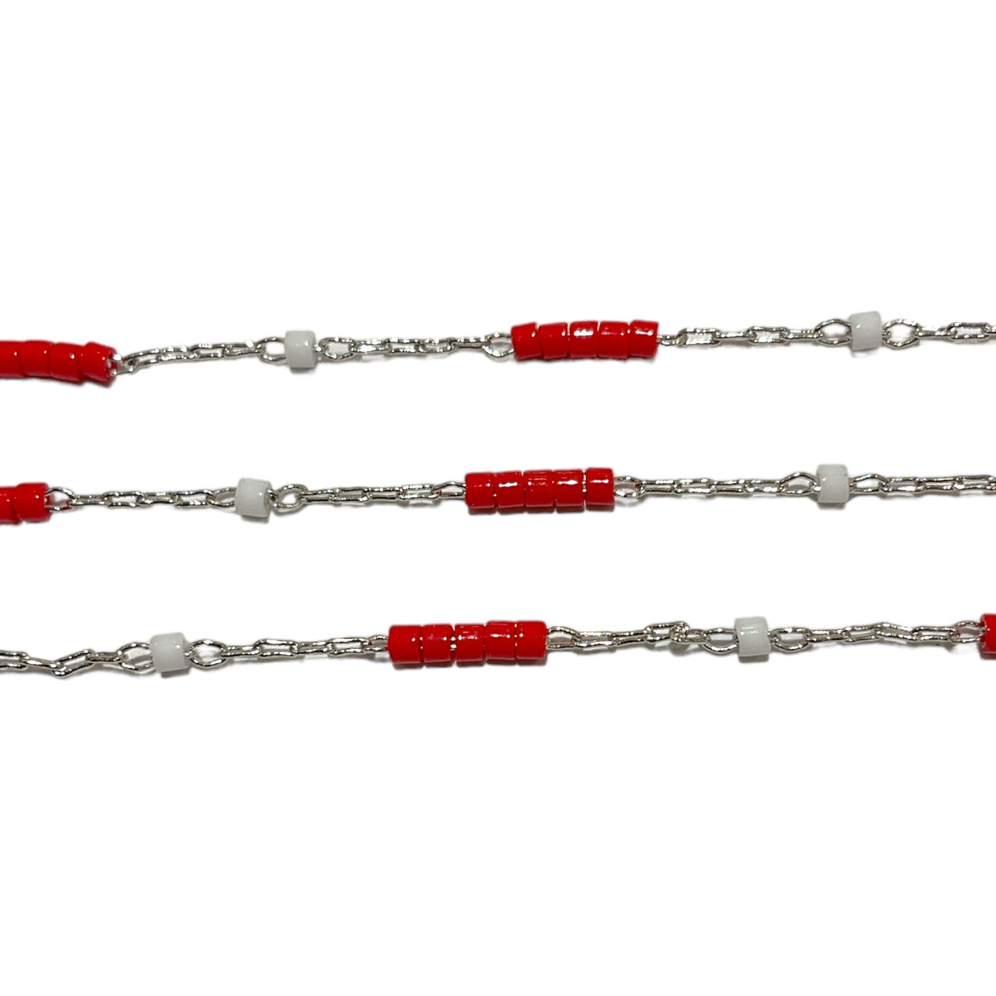 Chaîne argentée perle rouge au mètre laiton - Foliesbijoux