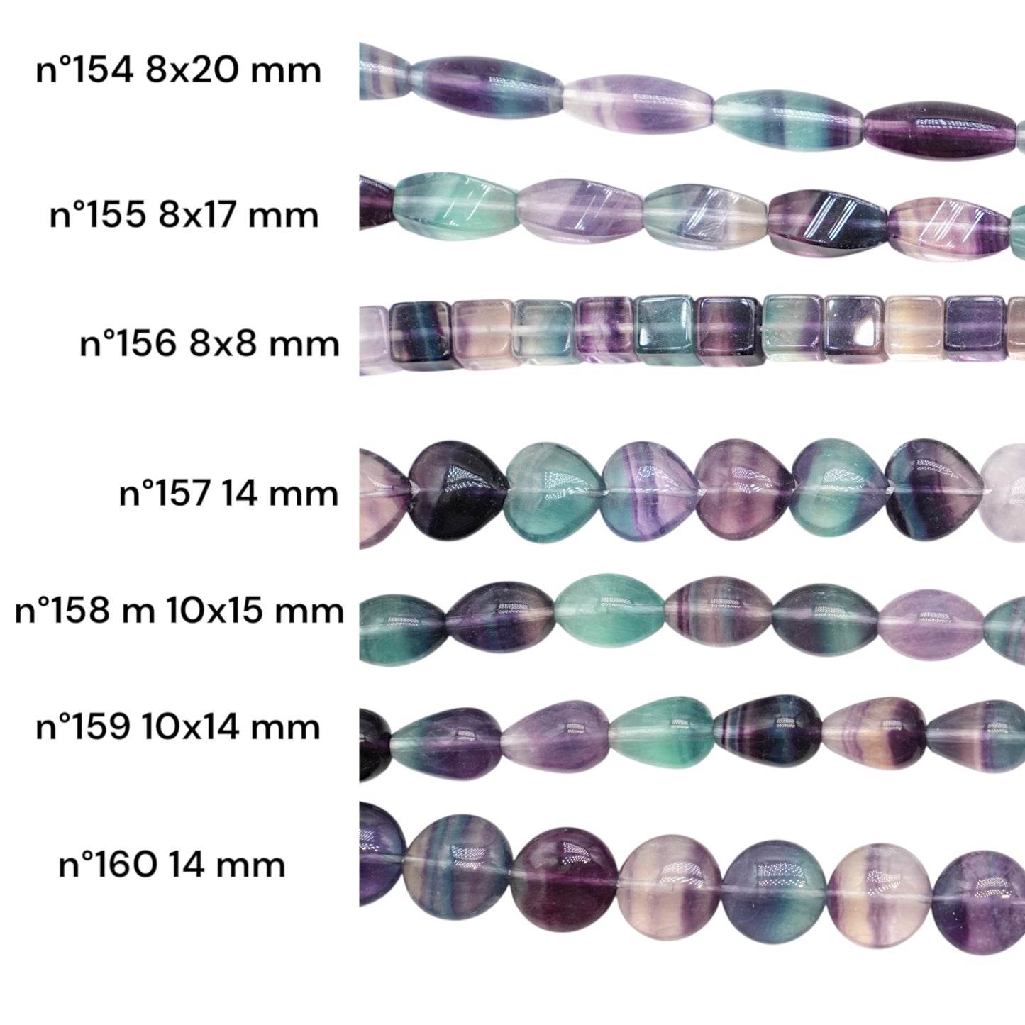 Fil de perle forme libre Fluorine multicolore AA (référence 154 à 160)