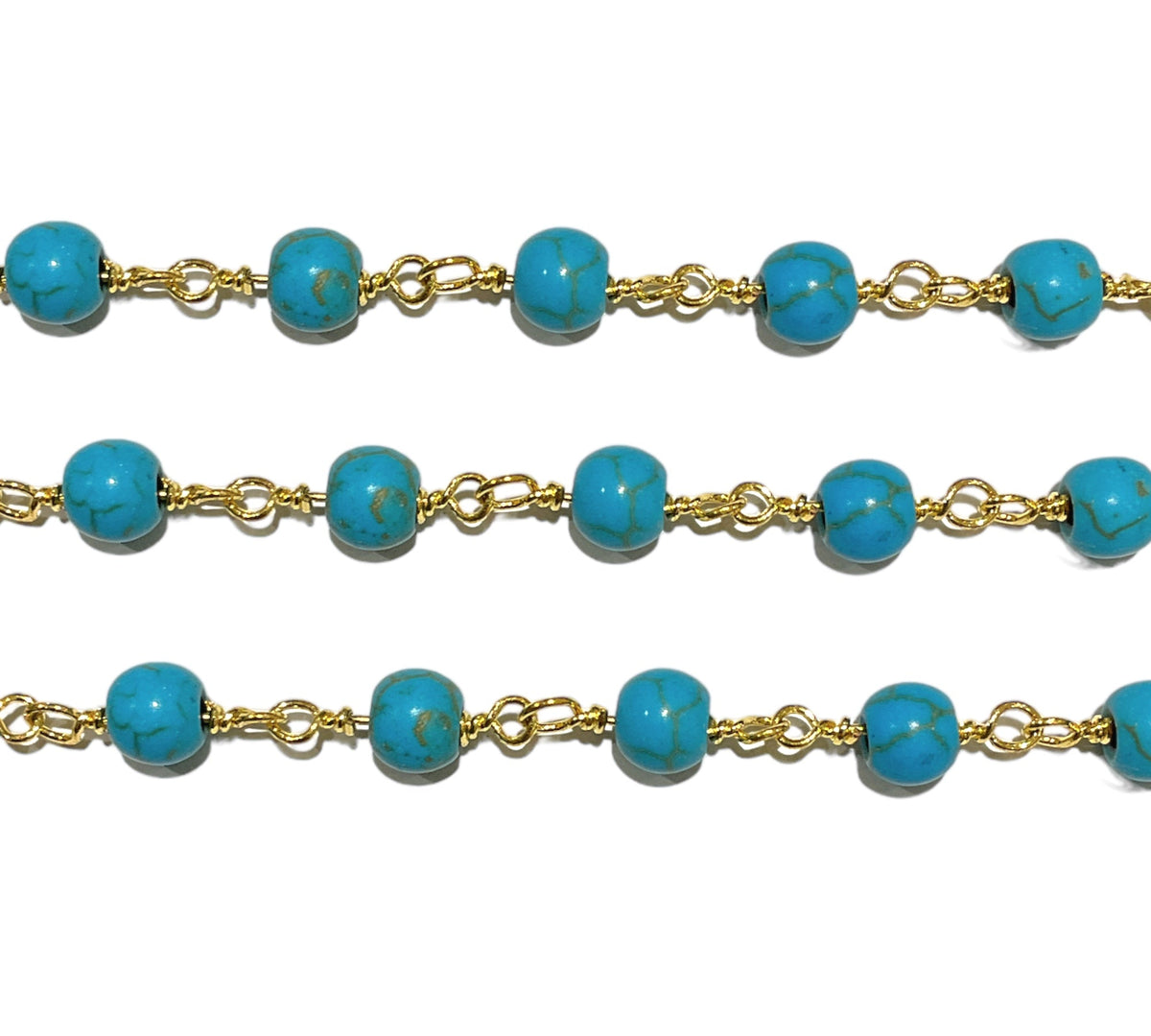 Chaîne avec boule en Howlite turquoise au mètre laiton - Foliesbijoux