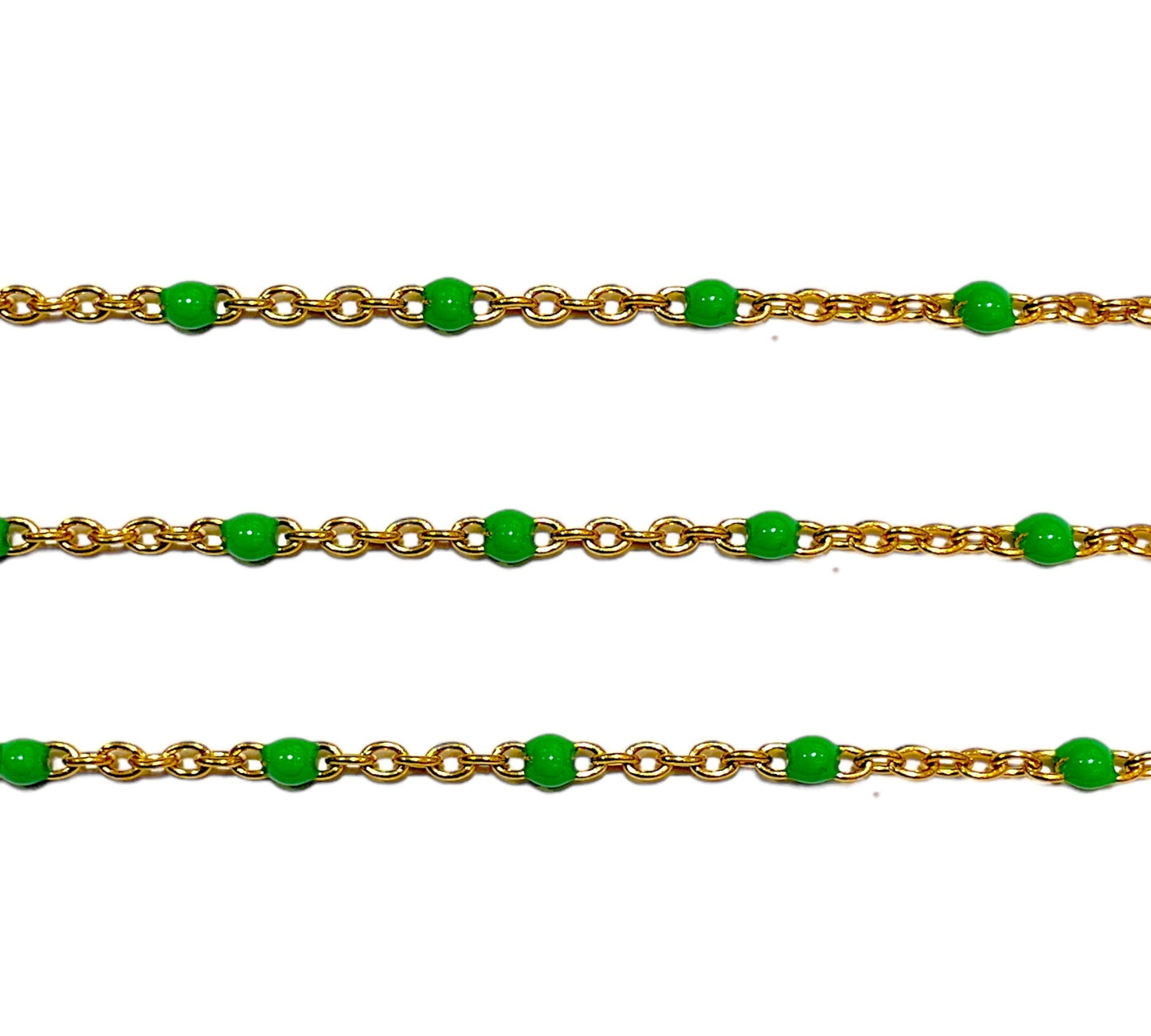 Chaîne dorée perle verte au mètre laiton - Foliesbijoux