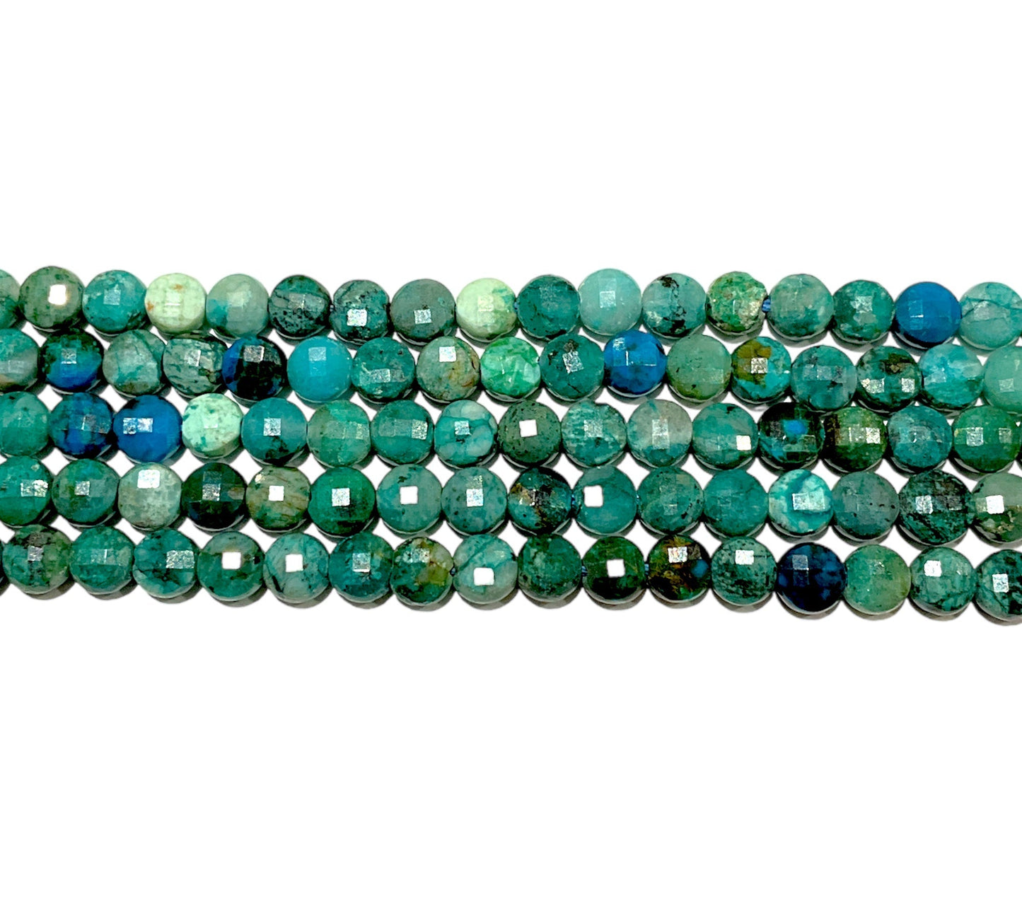 Fil de Chrysocolle A en rond plat facetté 4mm - Foliesbijoux