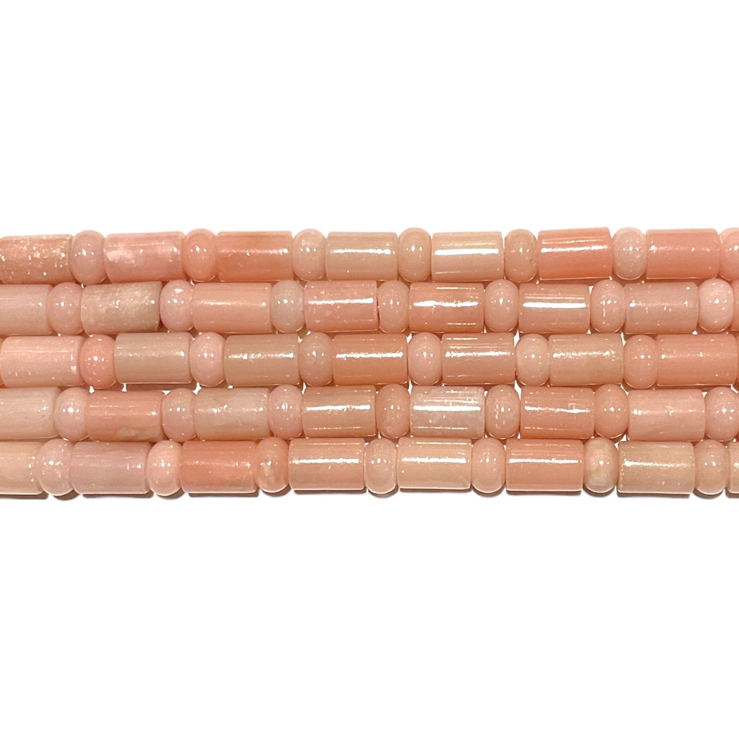 Fil de perles tubes x rondelle Opale rose - Foliesbijoux