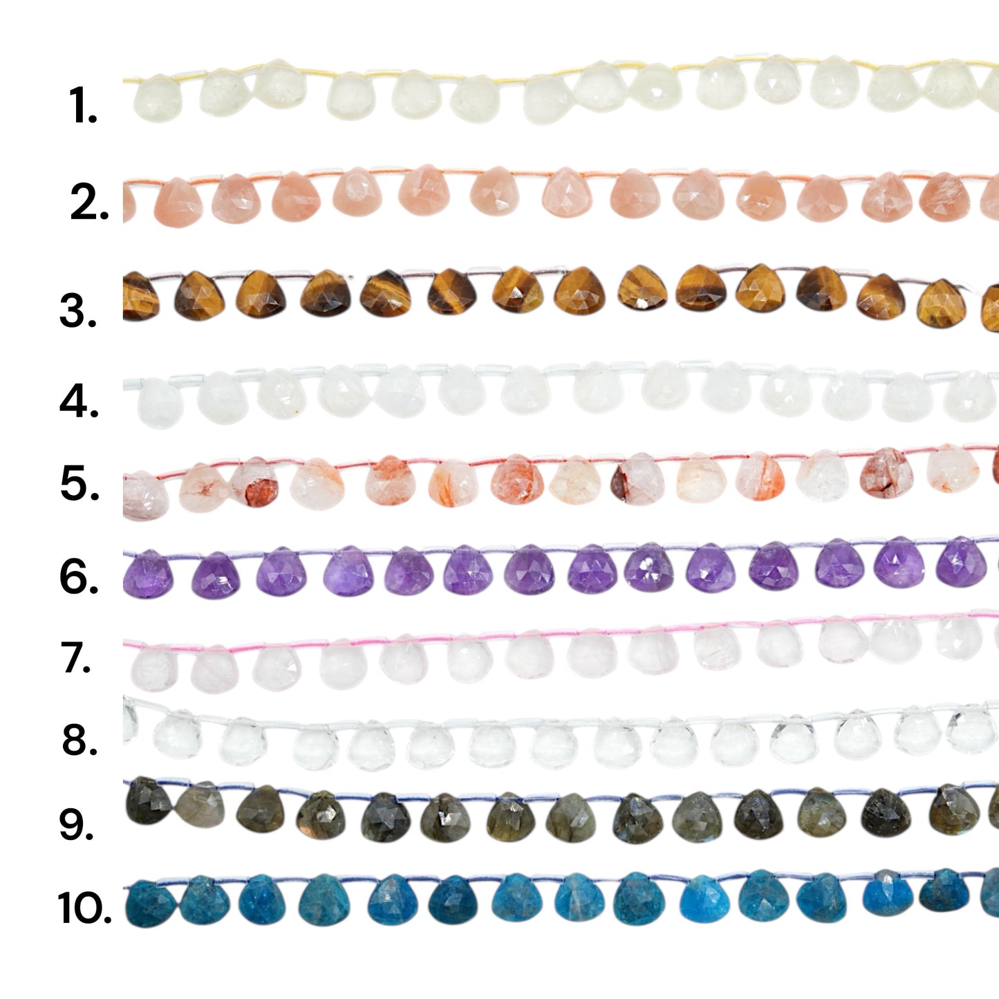 Fil de perle Goutte forme poire facetté 12x12 mm (11 pierres naturelles disponible)