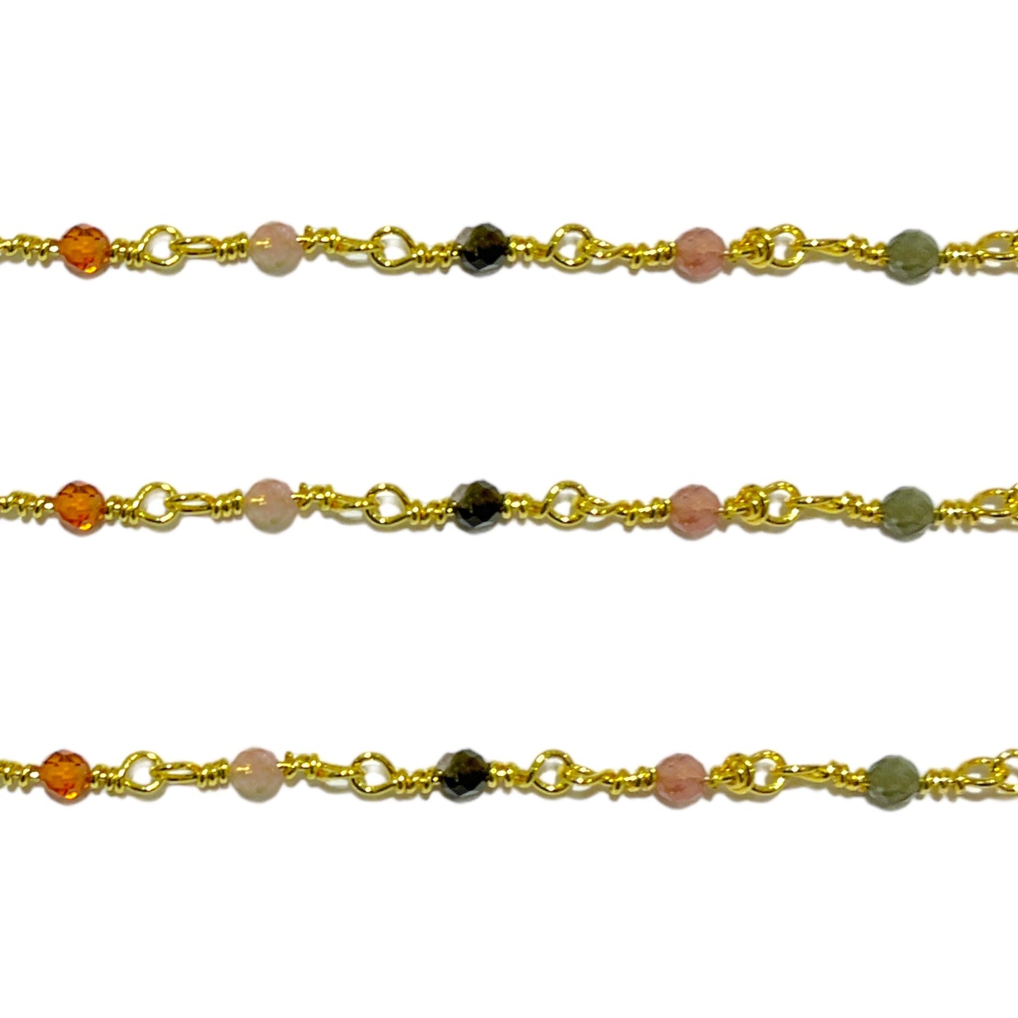 Chaîne au mètre tourmaline multi couleurs laiton doré - Foliesbijoux