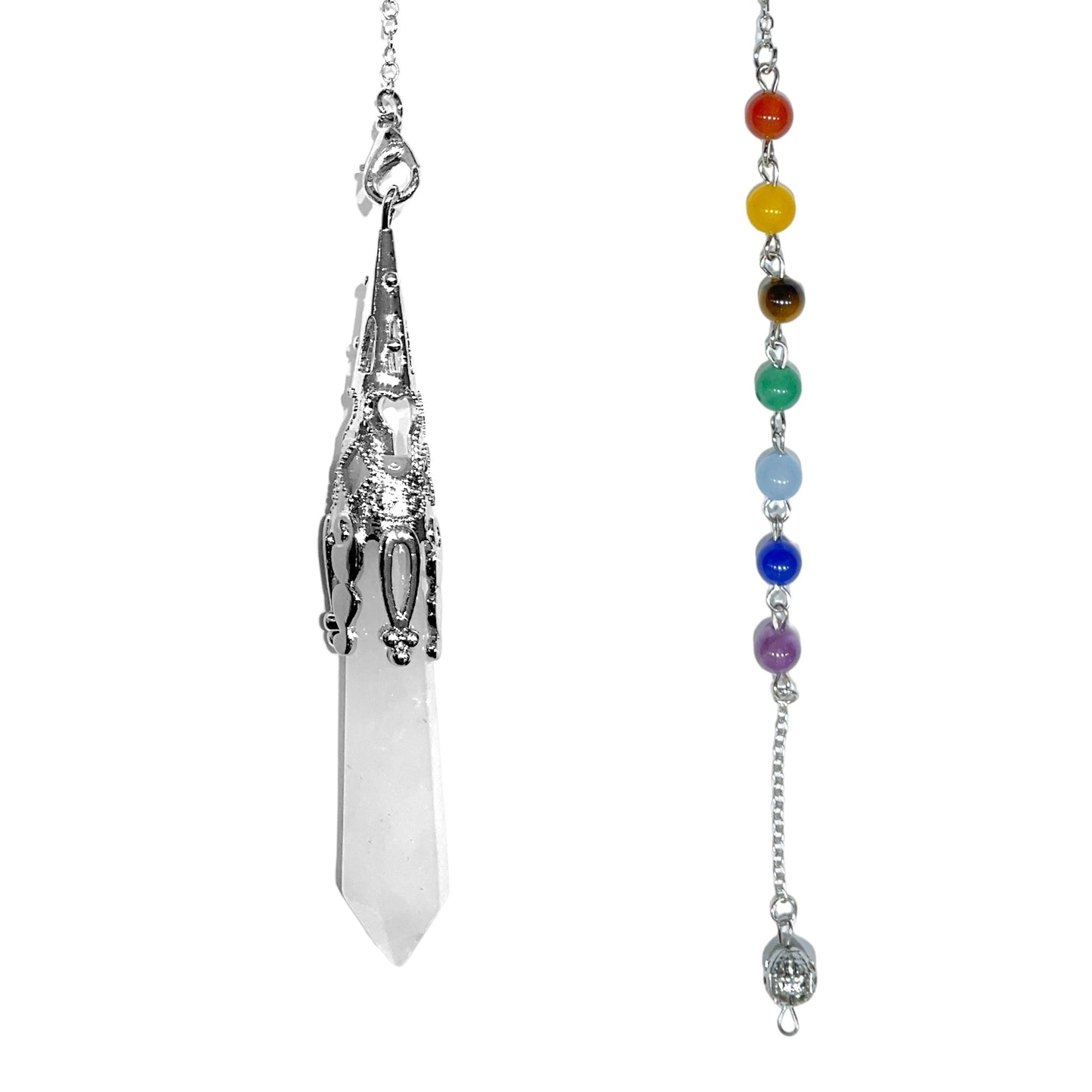 Pendule pointe 7 Chakras Cristal de roche - Foliesbijoux