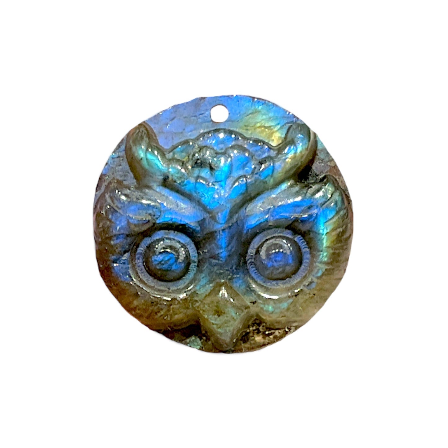 Pendentif plat Labradorite AAA tête de hibou percé devant - Foliesbijoux