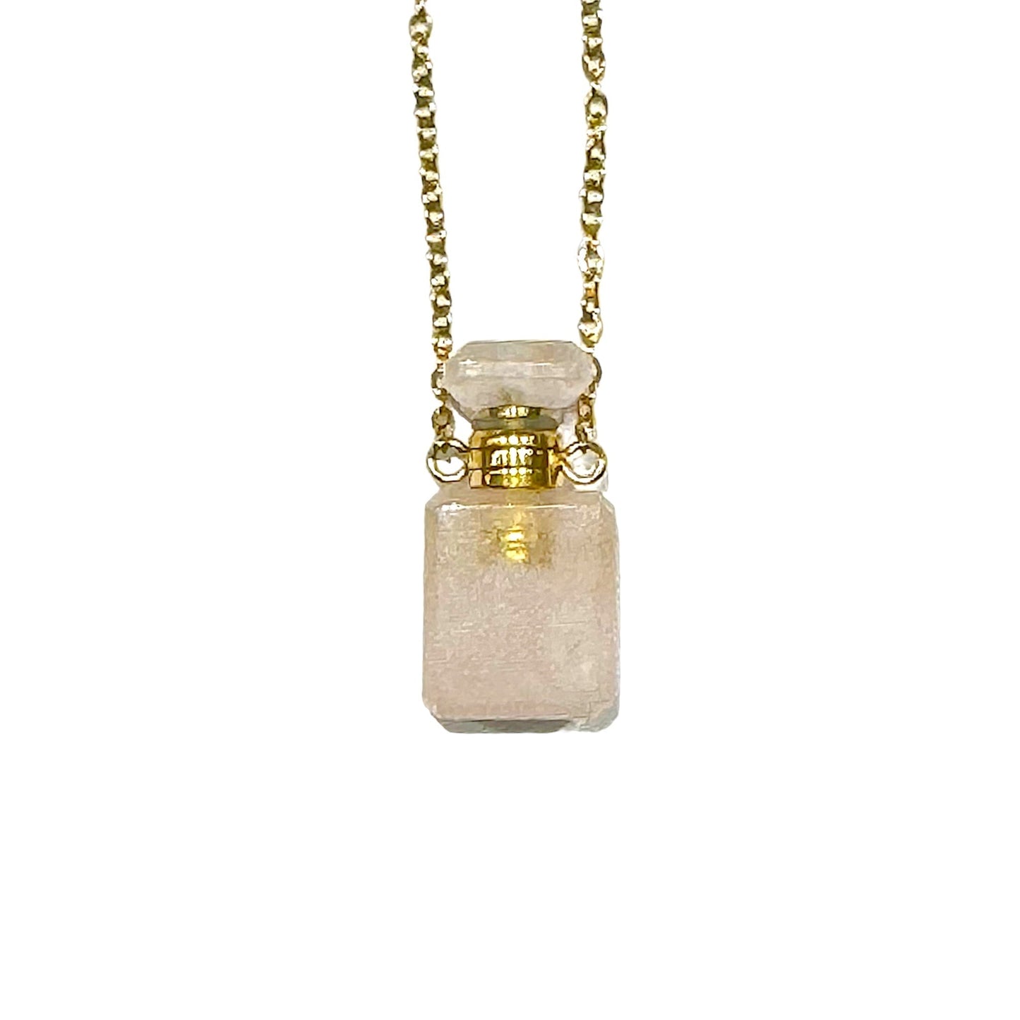 Collier fiole en quartz rose pour huile essentiel/parfum - Foliesbijoux