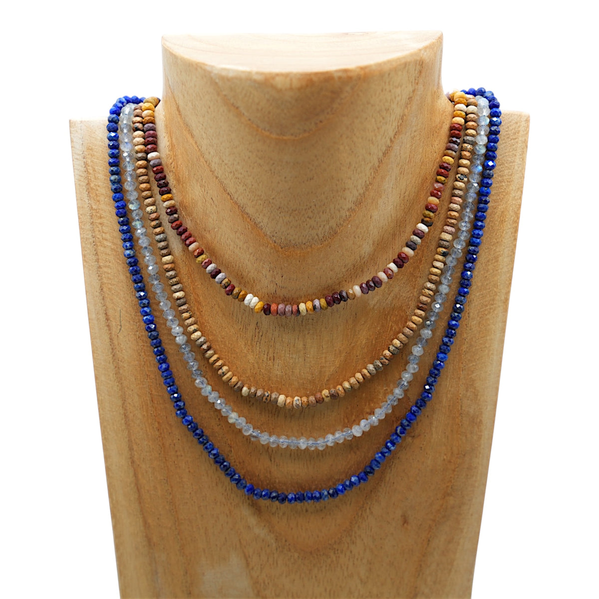 Collier en pierre naturelle facetté 3x4mm acier inoxydable doré/argenté