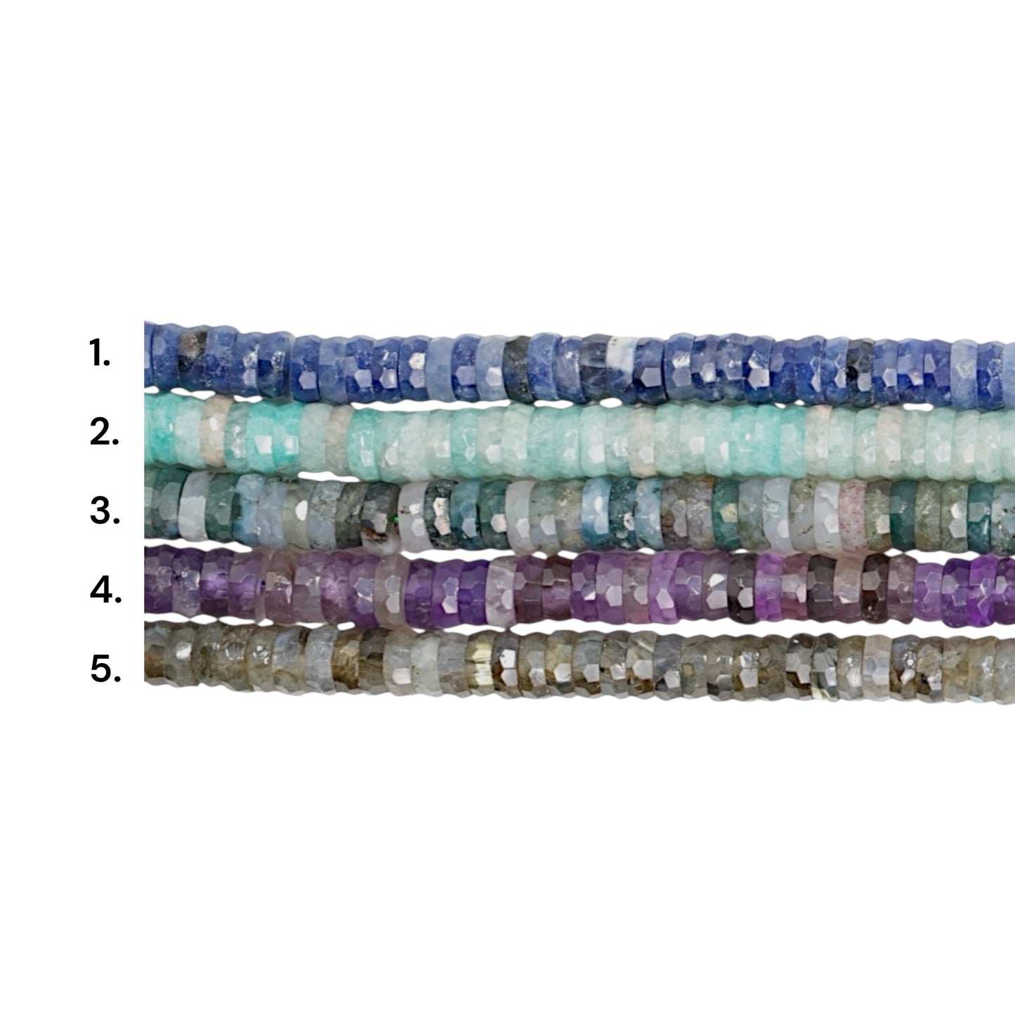 Fil de perle en rondelle facetté 2x6 mm (5 pierres disponible)