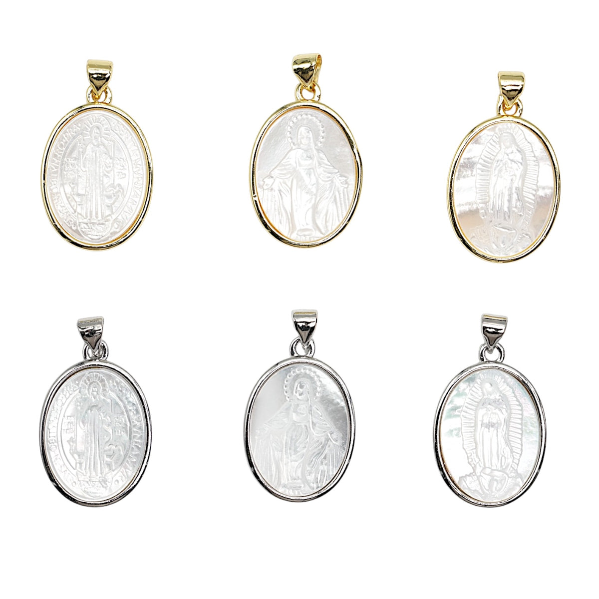 Médaille religieuse ovale en nacre 15x20 mm – Monture dorée ou argentée