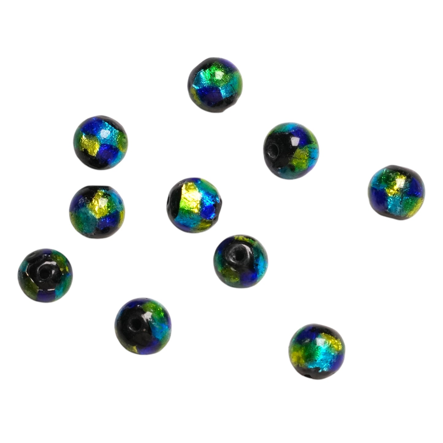 10 perles de verre phosphorescente jaune, vert bleue #24 - Foliesbijoux