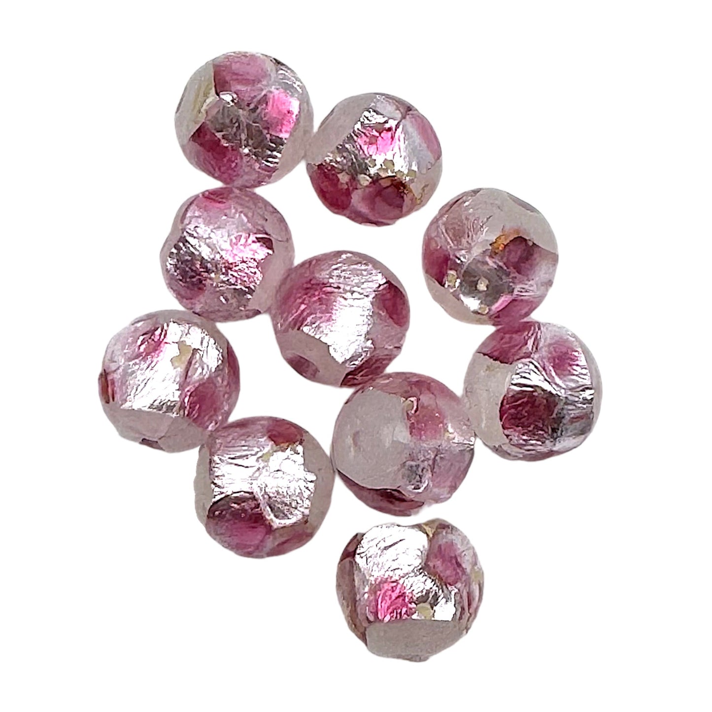 10 perles de verre phosphorescente rose blanche #10 - Foliesbijoux