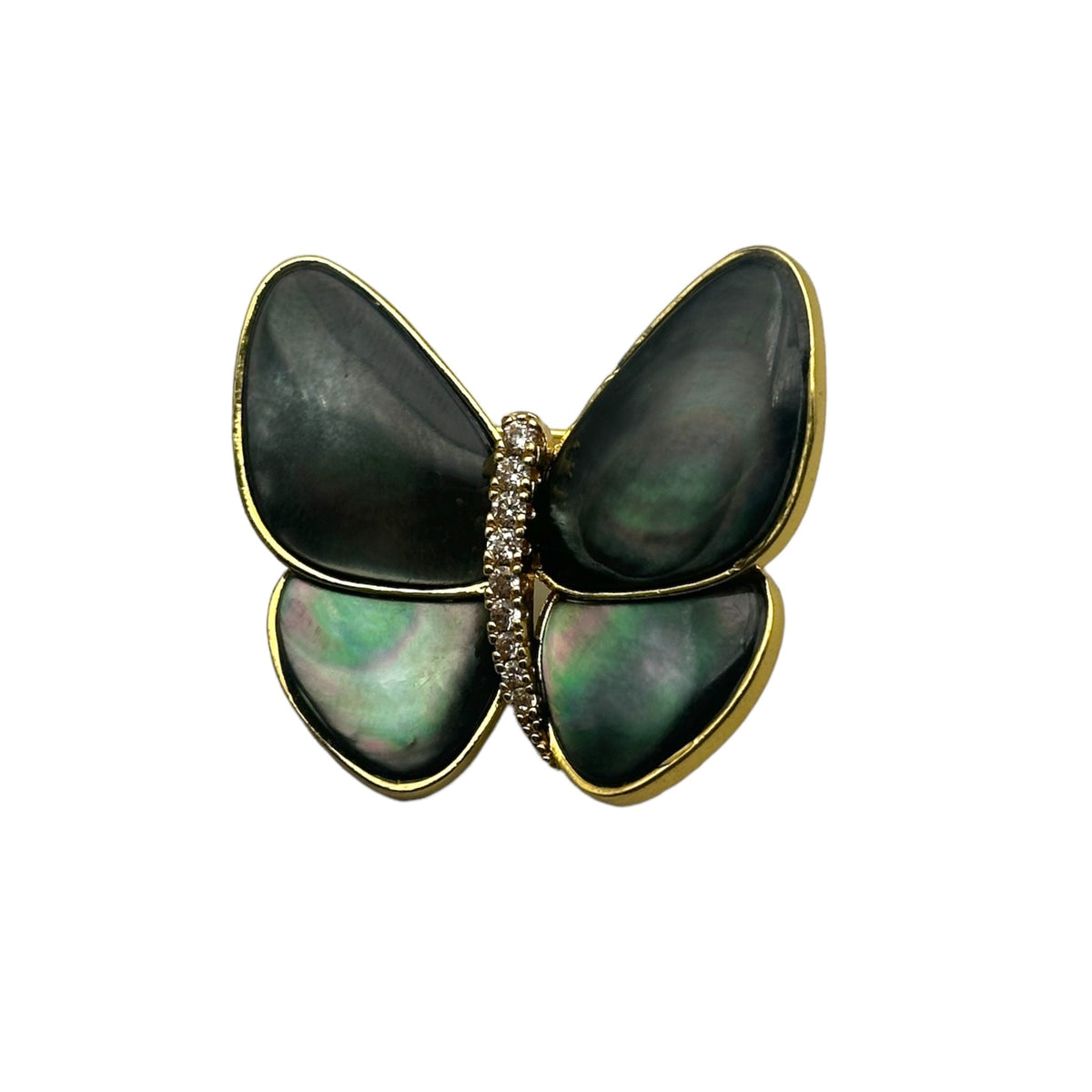 Broche nacre d'abalone noire doré Papillon 3 x 3 cm - Foliesbijoux