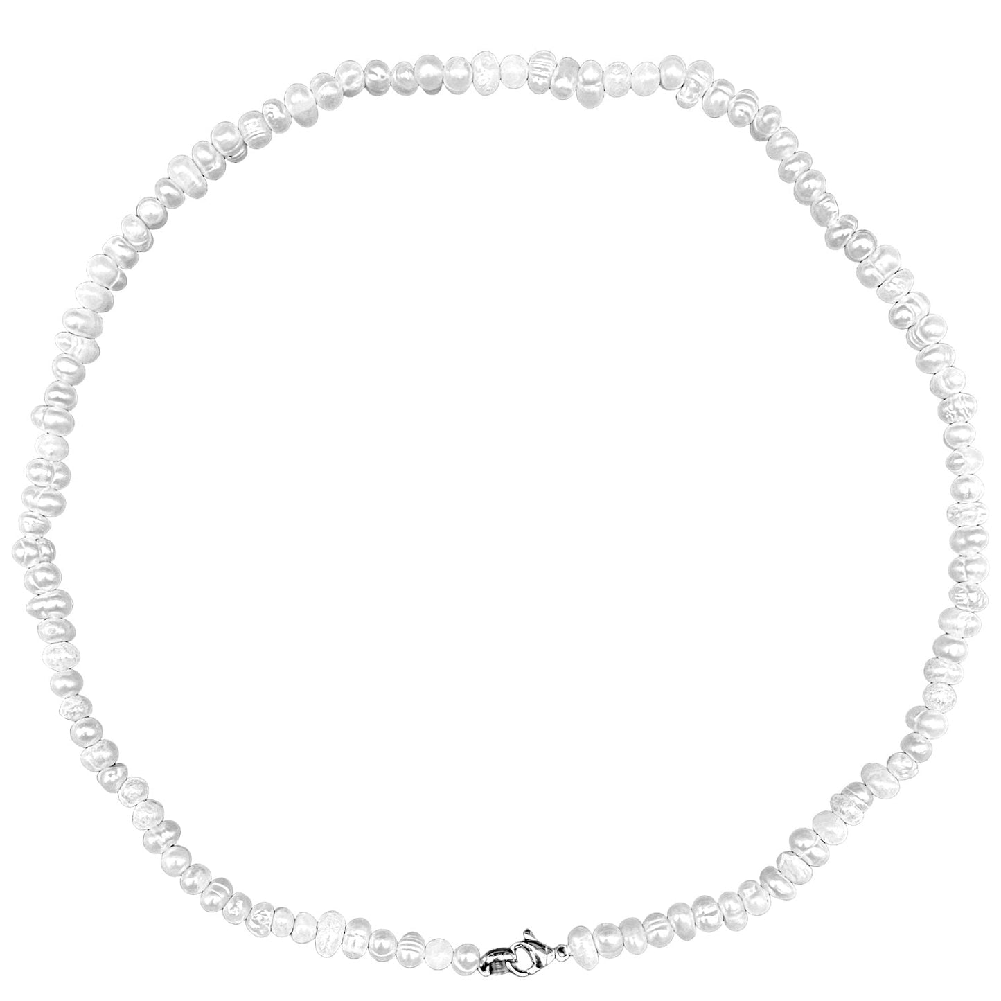 Collier en perles d’eau douce 3,8-4,2mm en acier argenté #146 - Foliesbijoux