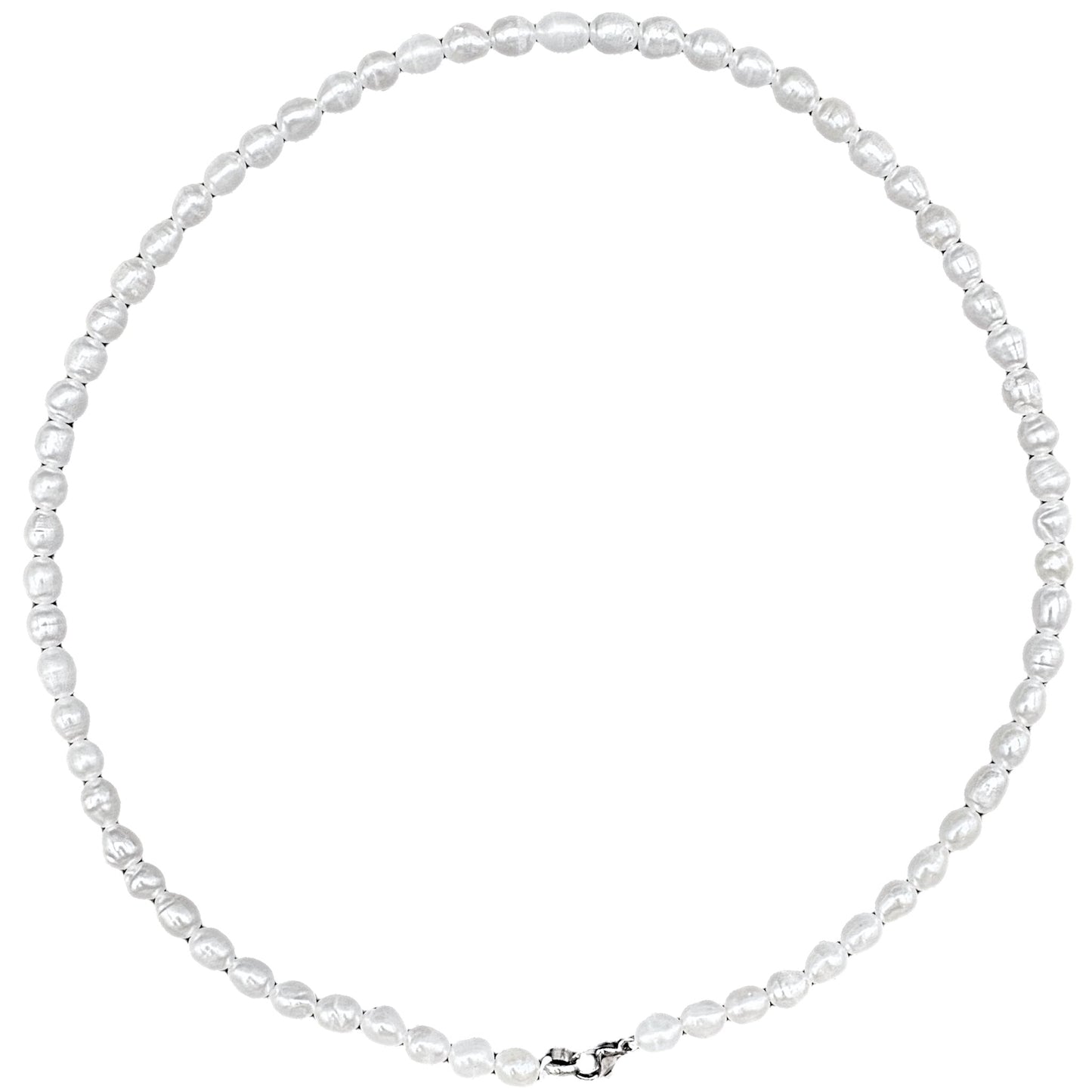 Collier en perles d’eau douce 4-4,5mm en acier argenté #49 - Foliesbijoux