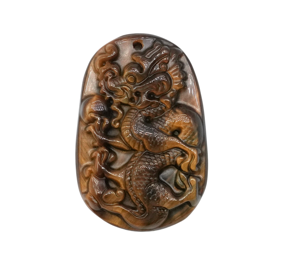 Pendentif plat dragon oeil de tigre 4,5 x 2,8 x 0,9 cm percé devant (modèle 8) - Foliesbijoux